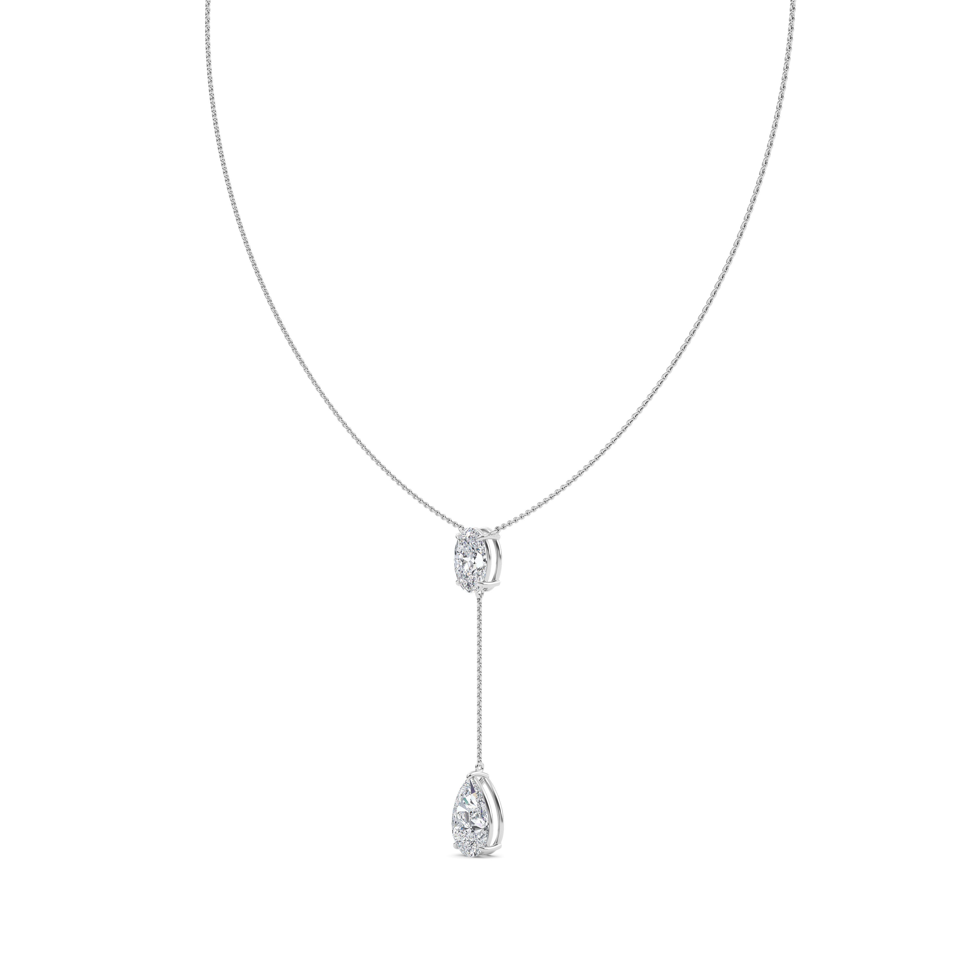 Helena, Lariat Necklace with Oval and Pear in White Gold, pear, plain background, alternate view