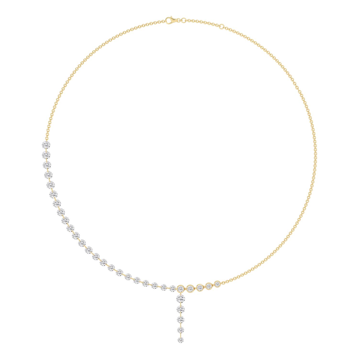 Imogen, Half Tennis Necklace with Round Drop in Yellow Gold, round, plain background, alternate view