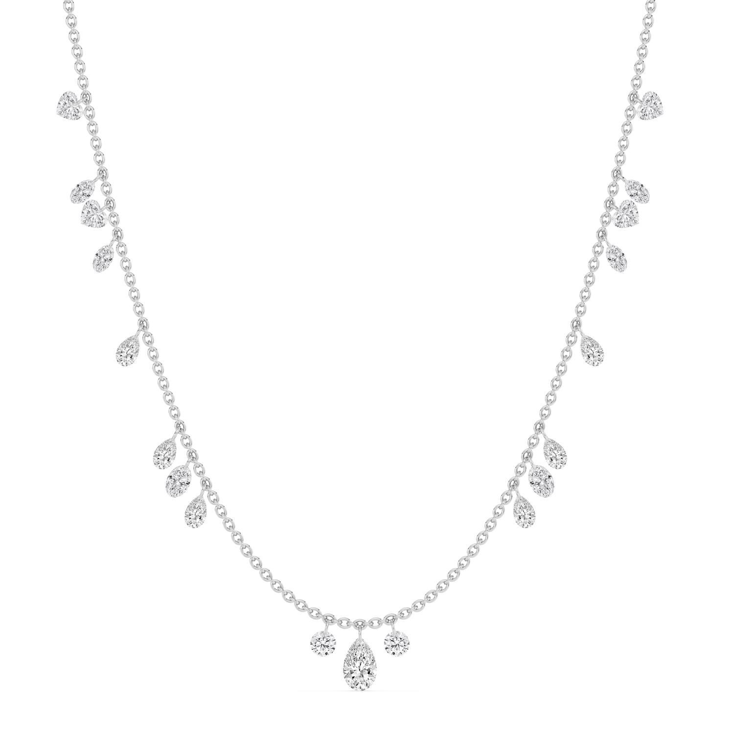Juliana, Mixed Shape Drop Necklace in White Gold, mixed, plain background