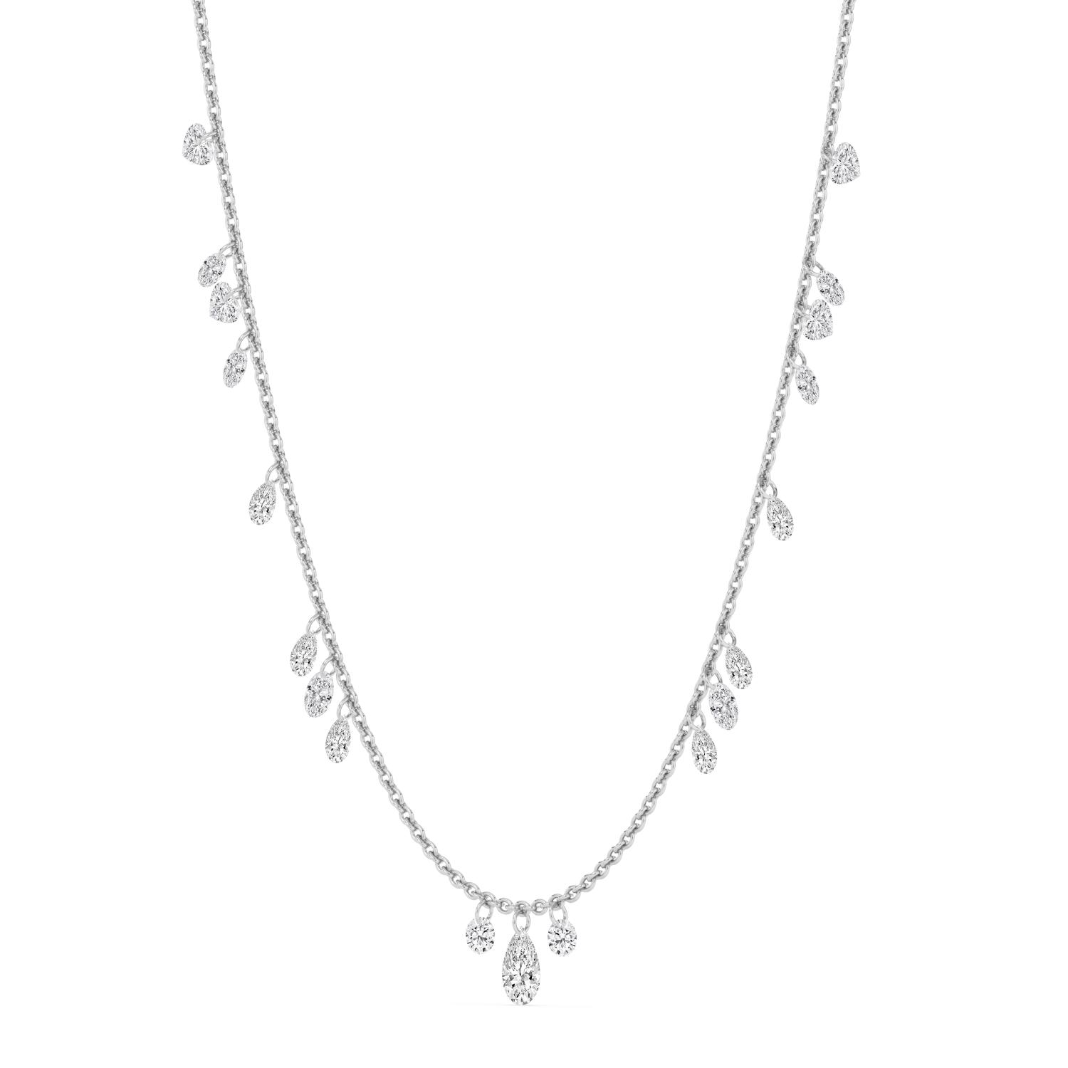 Juliana, Mixed Shape Drop Necklace in White Gold, mixed, plain background, alternate view