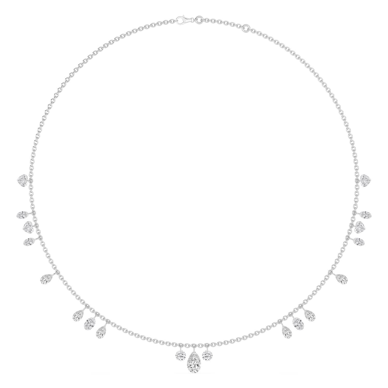 Juliana, Mixed Shape Drop Necklace in White Gold, mixed, plain background, alternate view