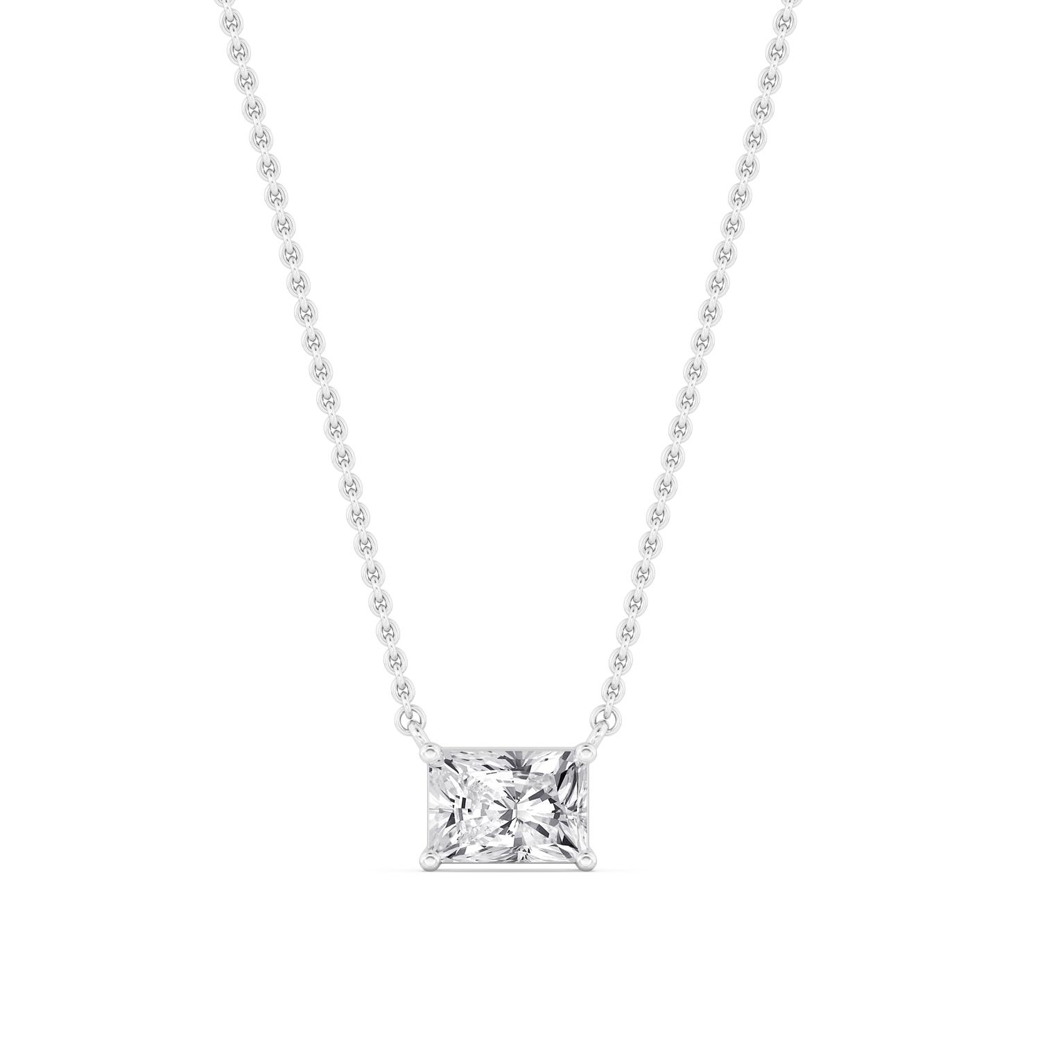 Otter, East-West Radiant Solitaire Pendant in White Gold, radiant, plain background