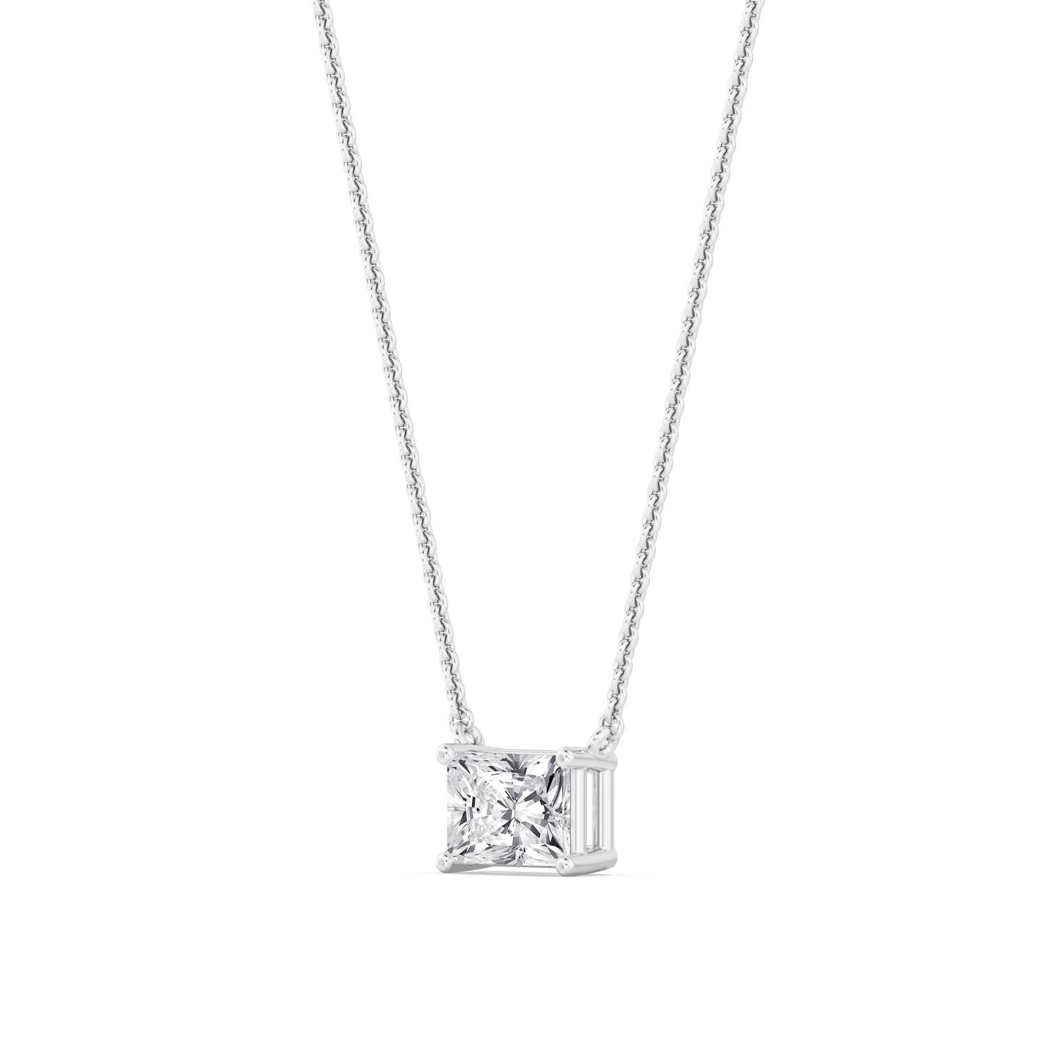 Otter, East-West Radiant Solitaire Pendant in White Gold, radiant, plain background, alternate view