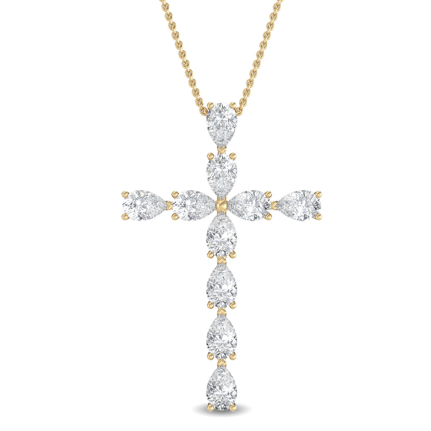 Psalm, Pear Cross Pendant in Yellow Gold, pear, plain background