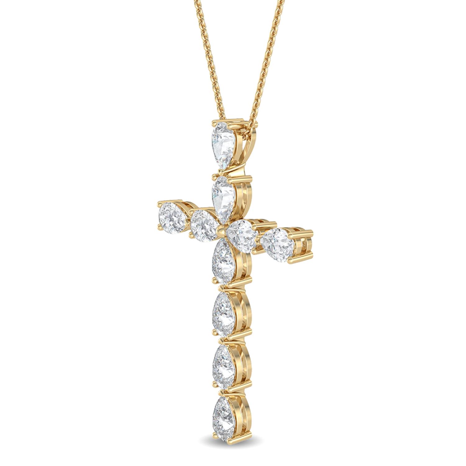 Psalm, Pear Cross Pendant in Yellow Gold, pear, plain background, alternate view