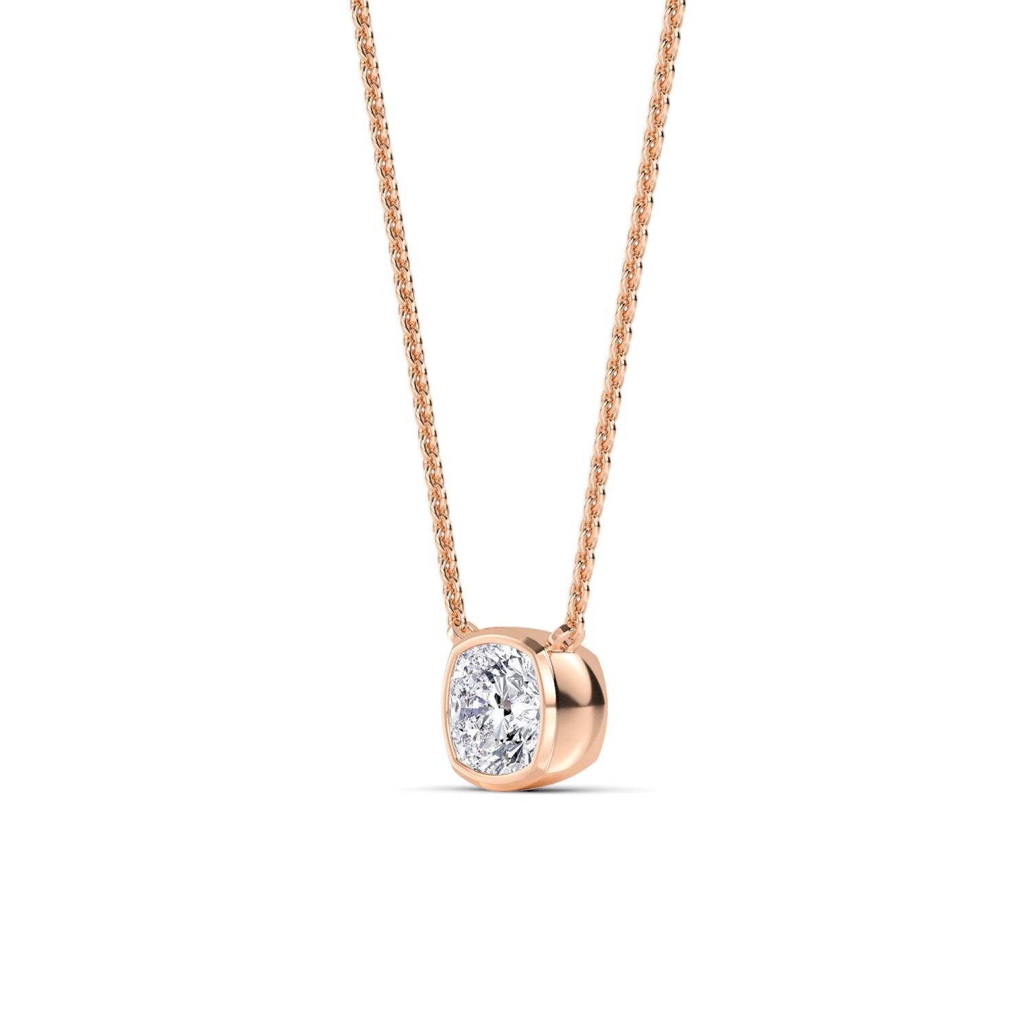 Rune, Cushion Bezel Pendant in Rose Gold, cushion, plain background, alternate view