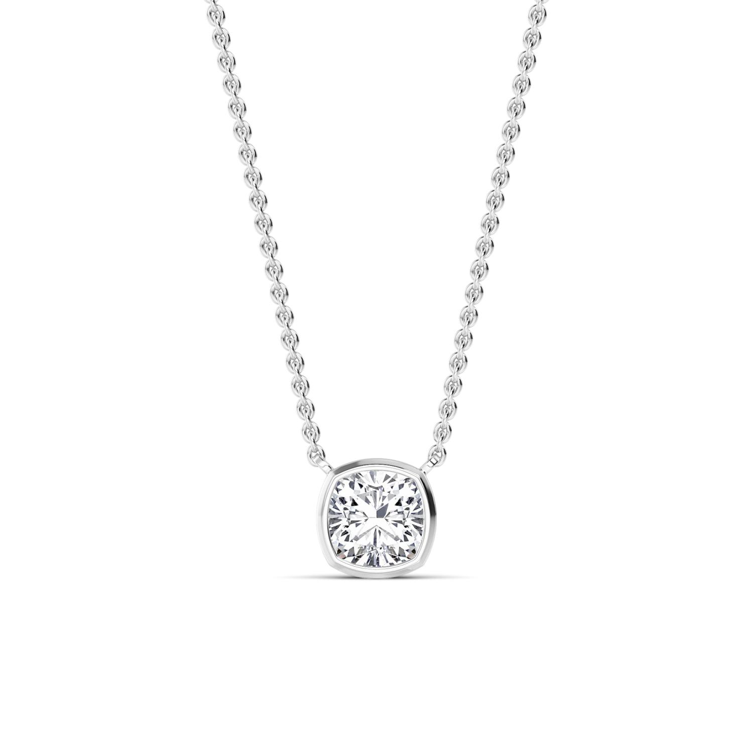 Rune, Cushion Bezel Pendant in White Gold, cushion, plain background