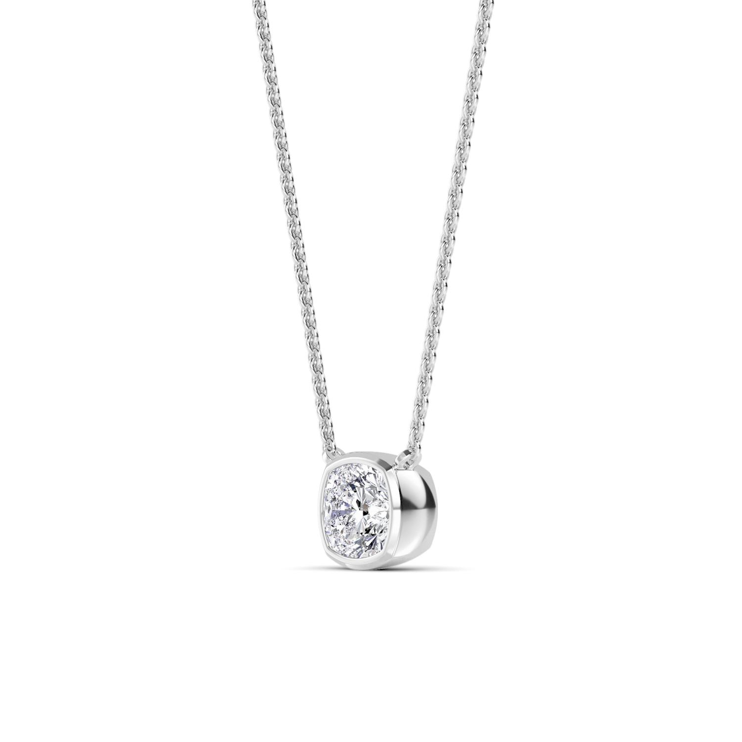 Rune, Cushion Bezel Pendant in White Gold, cushion, plain background, alternate view
