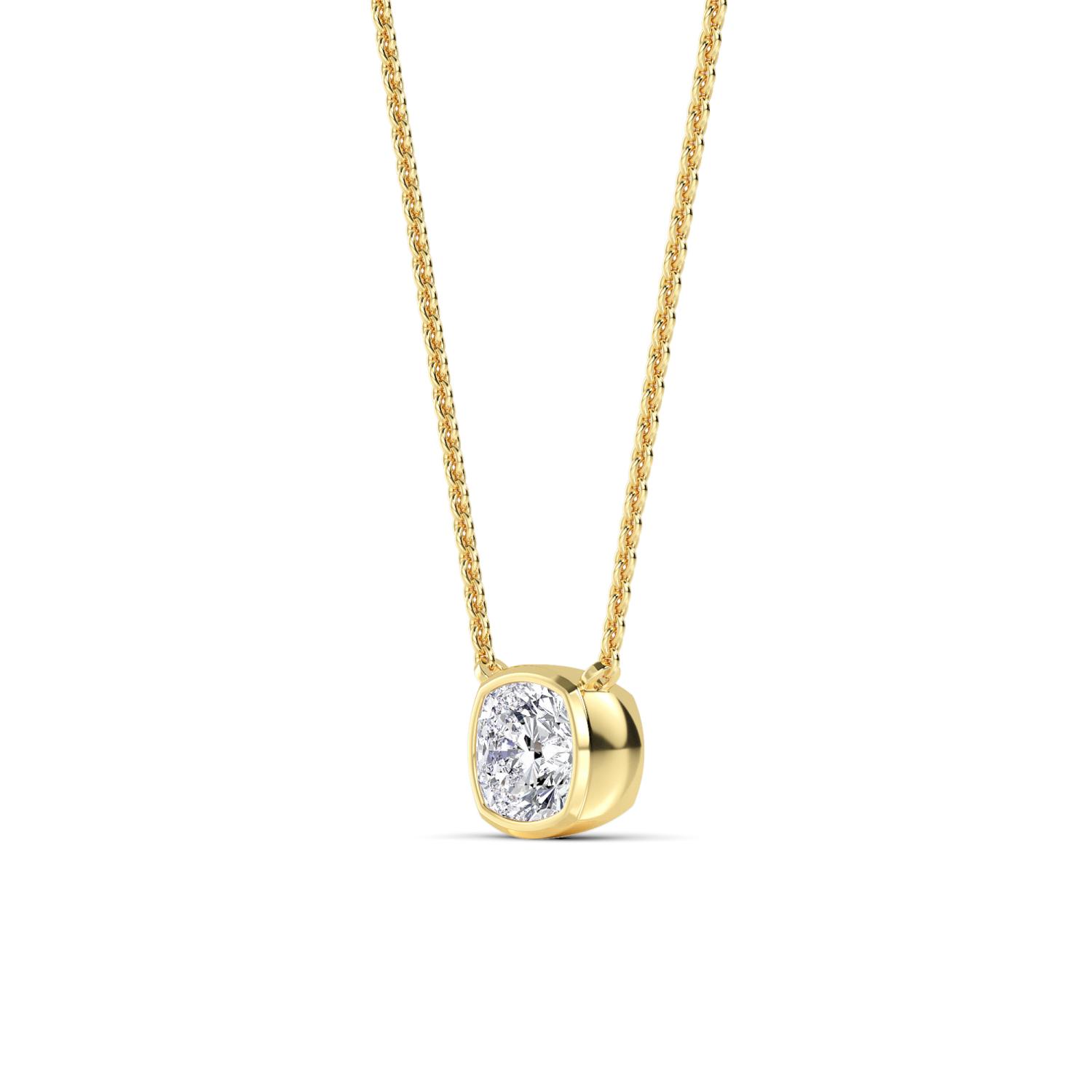 Halo Cushion, Cushion Bezel Pendant in Yellow Gold, cushion, studio photo, alternate view