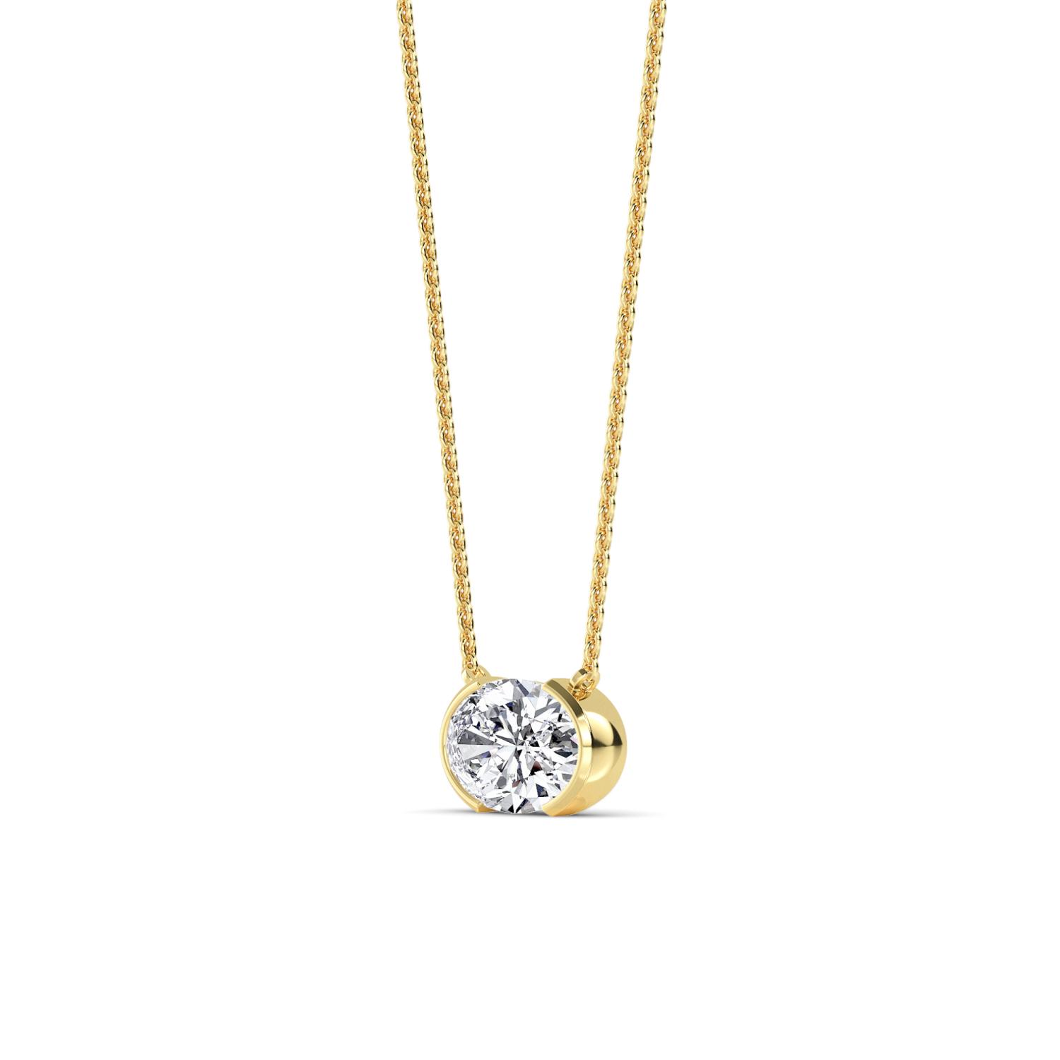 Shoal, Oval Half-Bezel Pendant in Yellow Gold, oval, plain background, alternate view