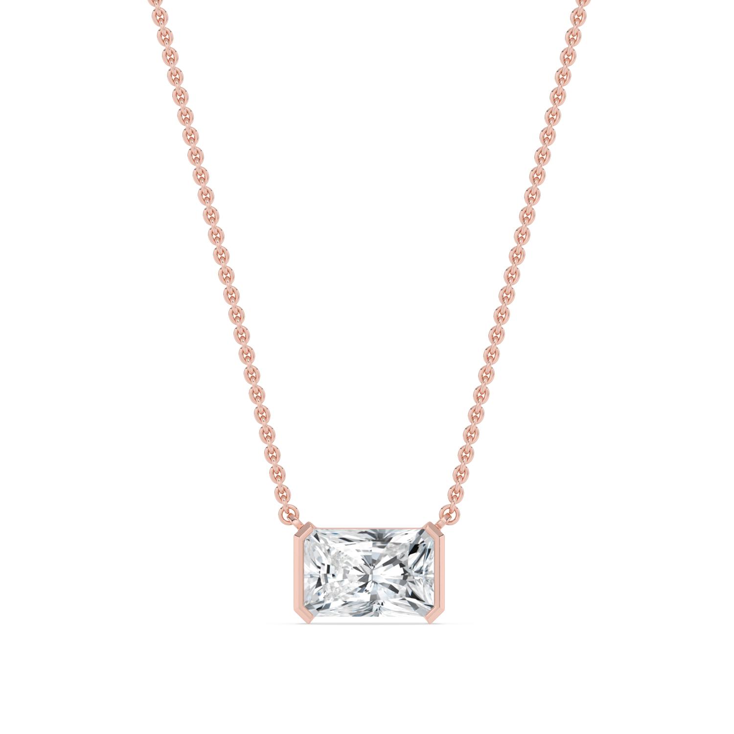 Halfmoon Radiant, Radiant Half-Bezel Pendant in Rose Gold, radiant, studio photo