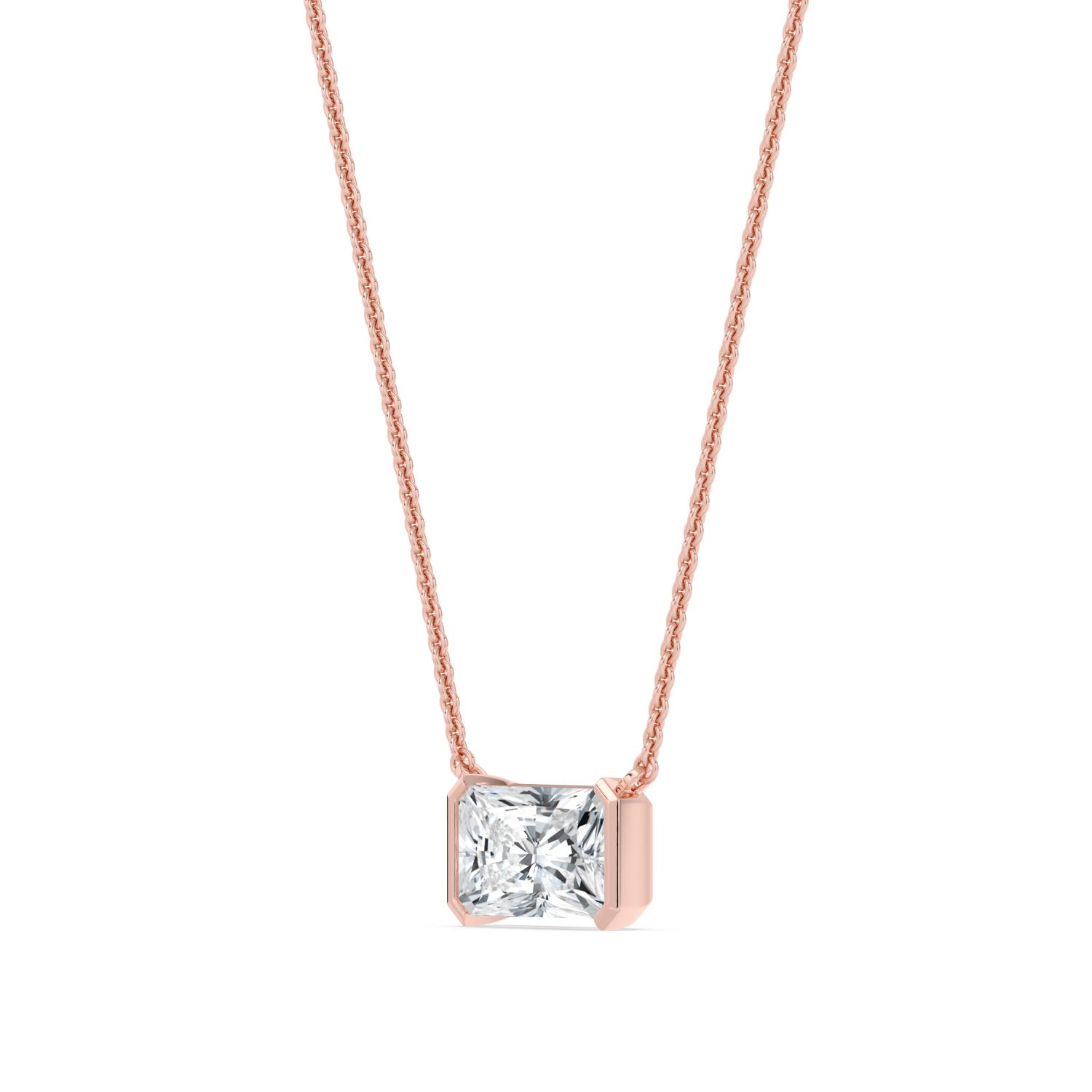 Halfmoon Radiant, Radiant Half-Bezel Pendant in Rose Gold, radiant, studio photo, alternate view