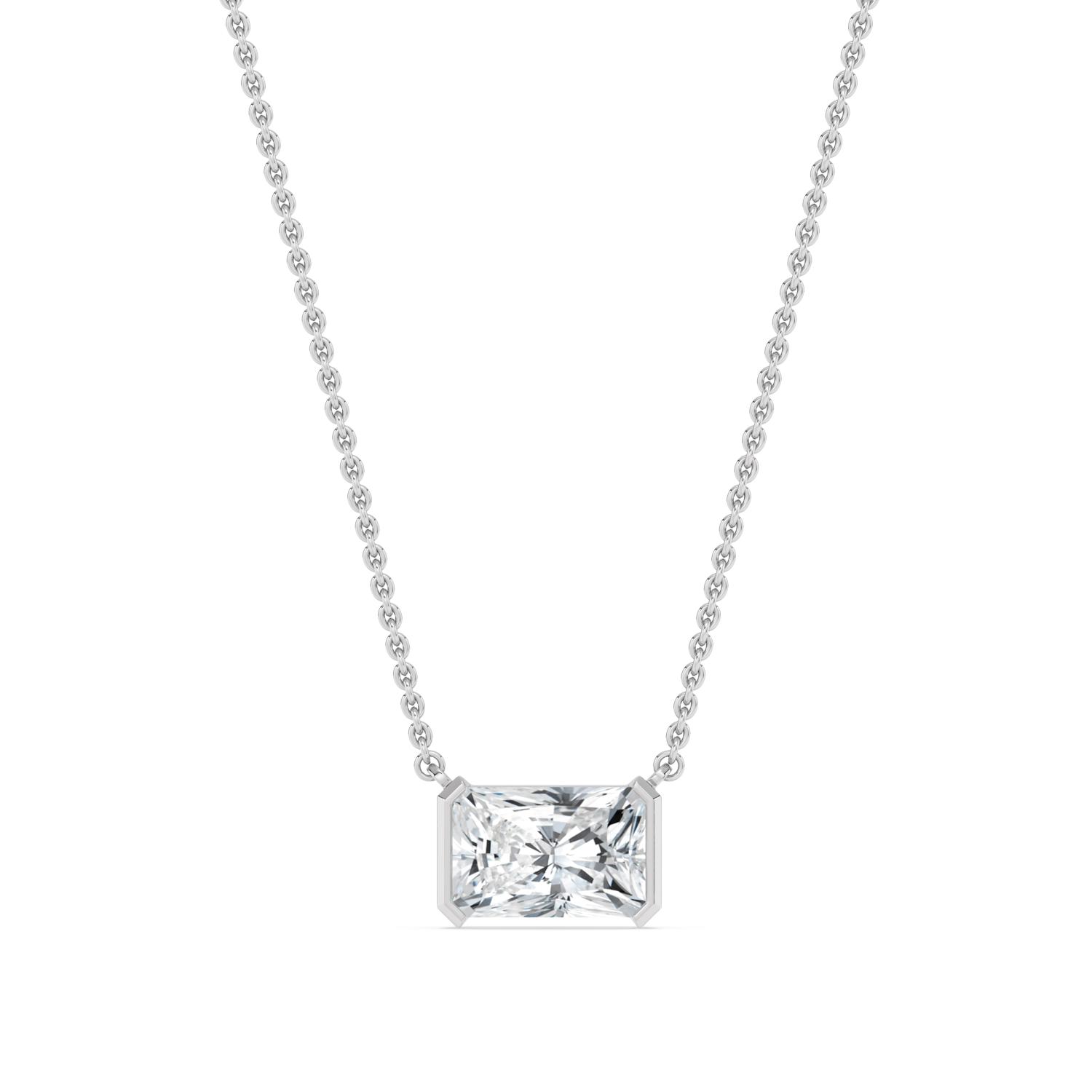 Sky, Radiant Half-Bezel Pendant in White Gold, radiant, plain background