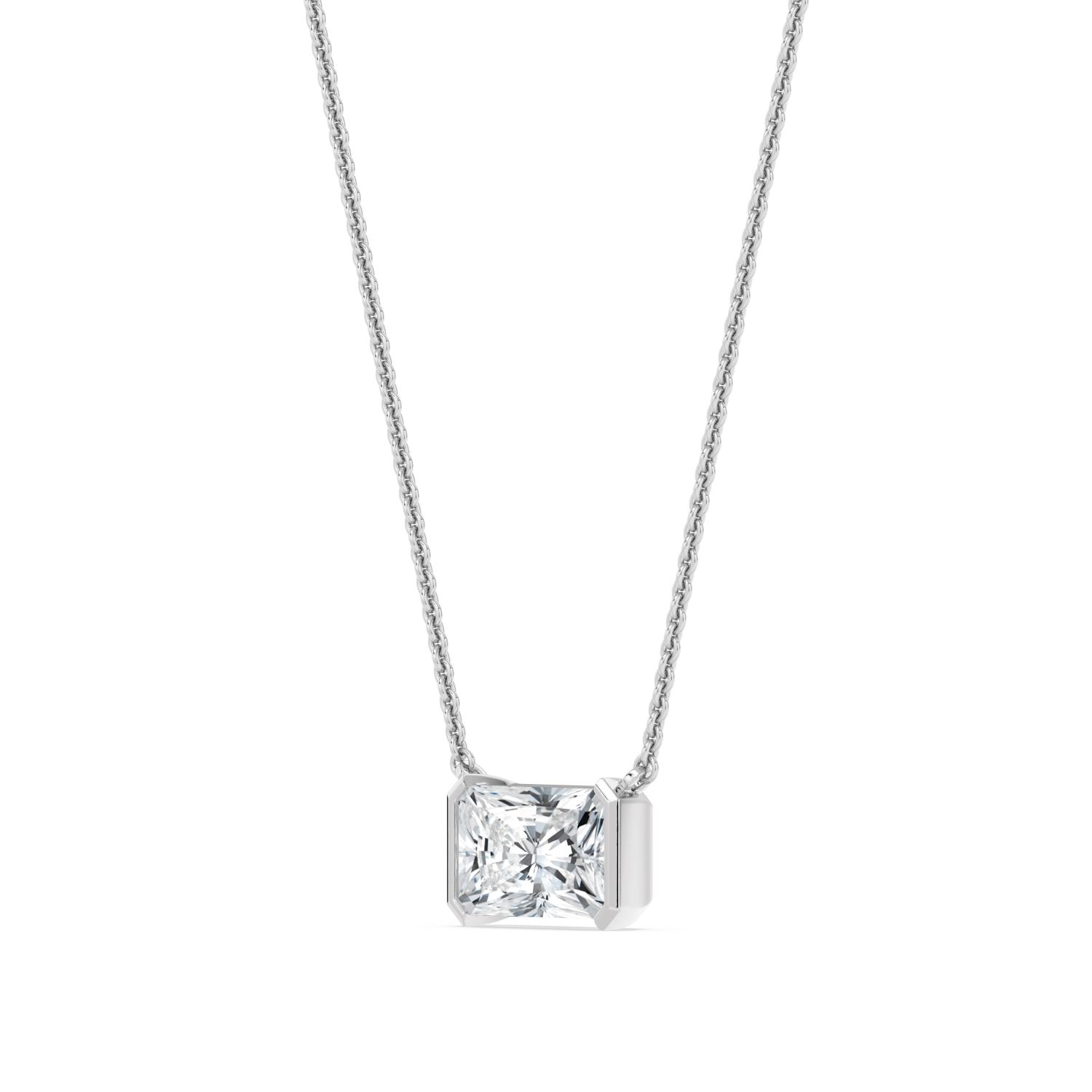 Sky, Radiant Half-Bezel Pendant in White Gold, radiant, plain background, alternate view