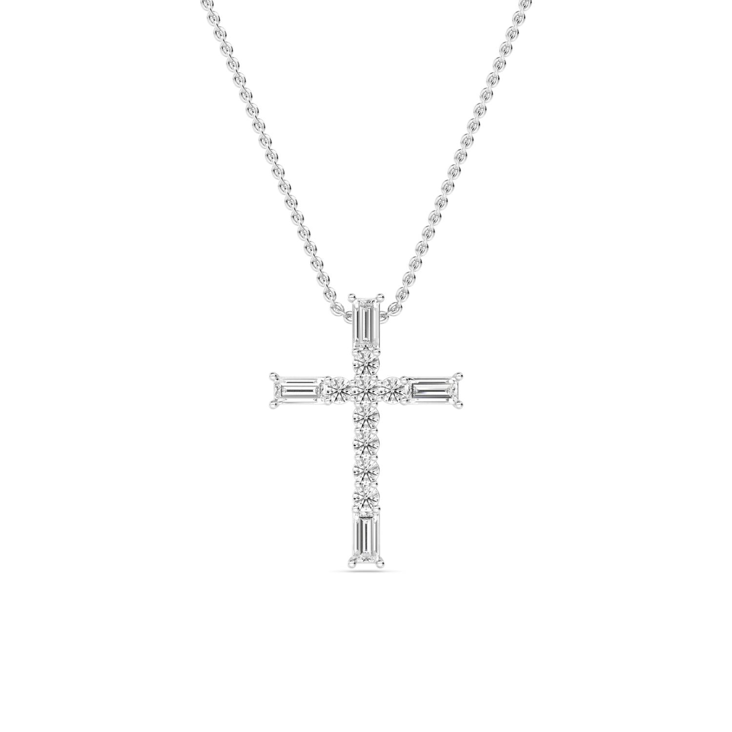 Chapel, Baguette Cross Pendant in White Gold, mixed, plain background