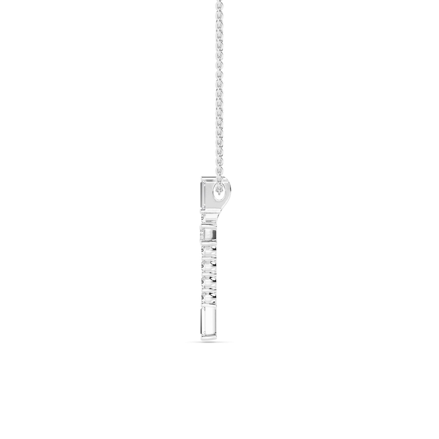 Chapel, Baguette Cross Pendant in White Gold, mixed, plain background, alternate view