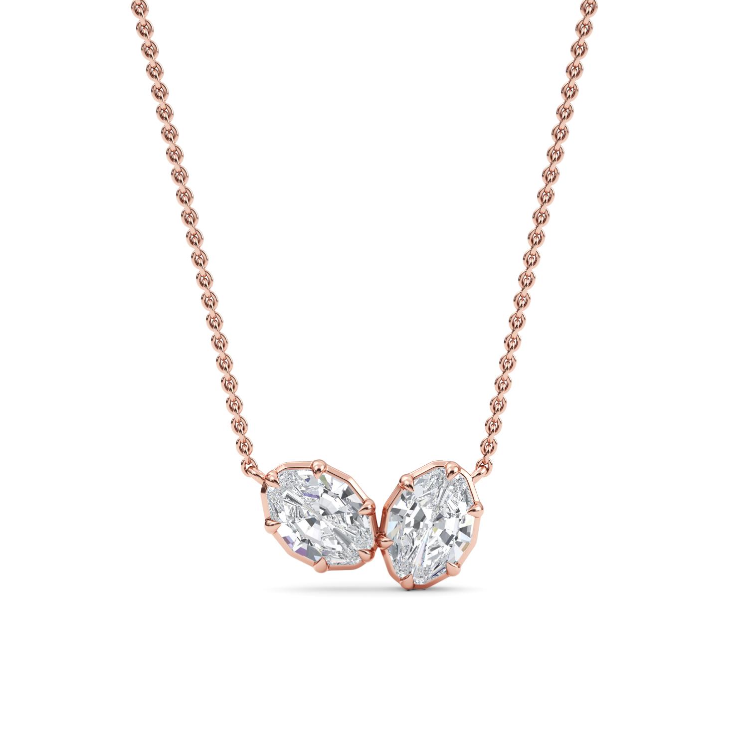 Toi et Moi, Two-Stone Pendant in Rose Gold, emerald, plain background