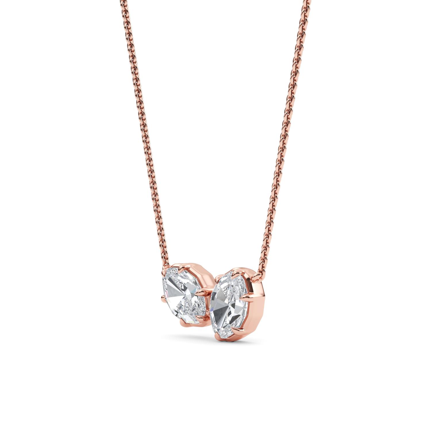 Toi et Moi, Two-Stone Pendant in Rose Gold, emerald, plain background, alternate view