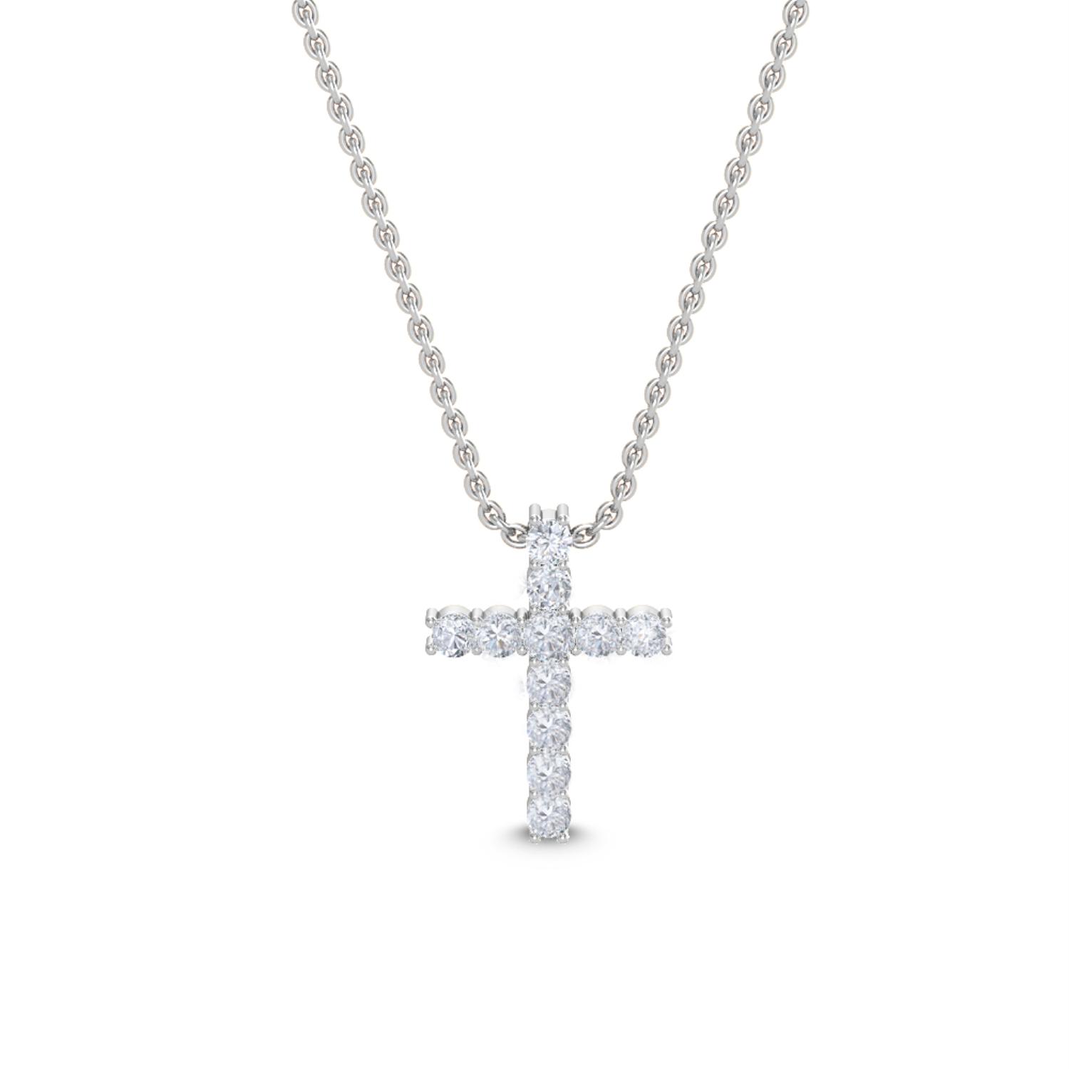 Faith, Round Cross Pendant in White Gold, round, plain background