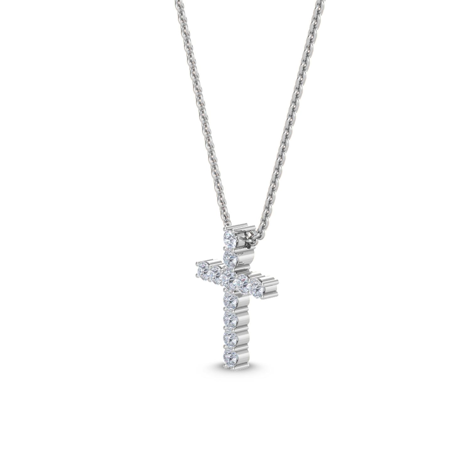 Faith, Round Cross Pendant in White Gold, round, plain background, alternate view