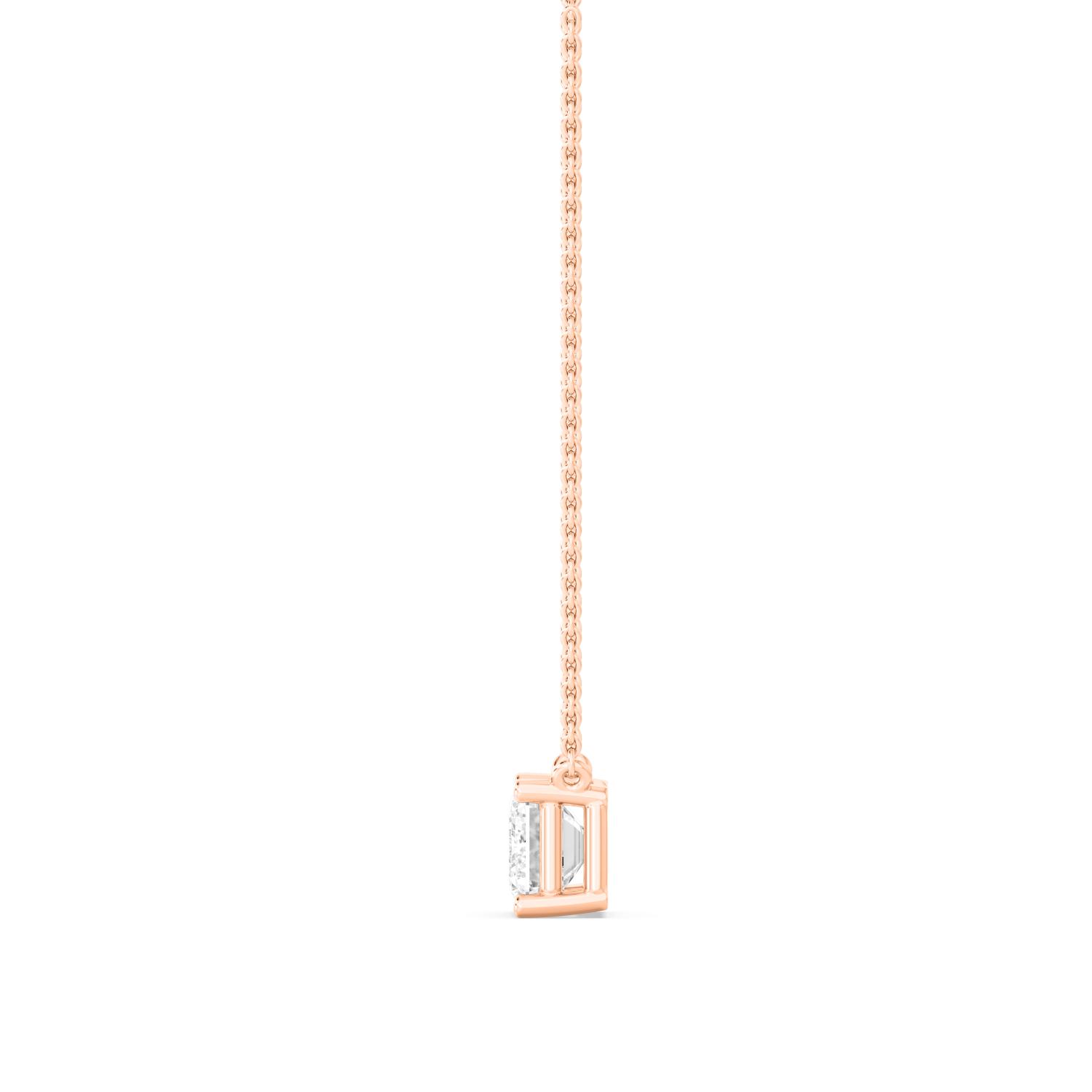 Peat, East-West Emerald-Cut Solitaire Pendant in Rose Gold, emerald, plain background, alternate view