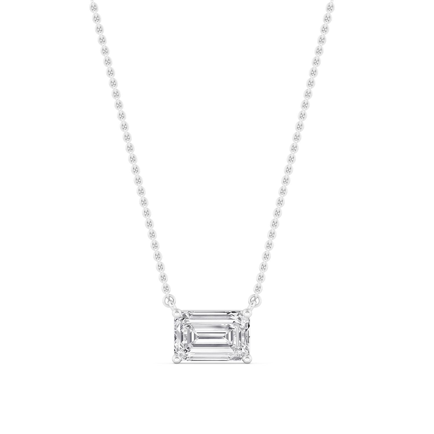 Star Emerald, East-West Emerald-Cut Solitaire Pendant in White Gold, emerald, studio photo
