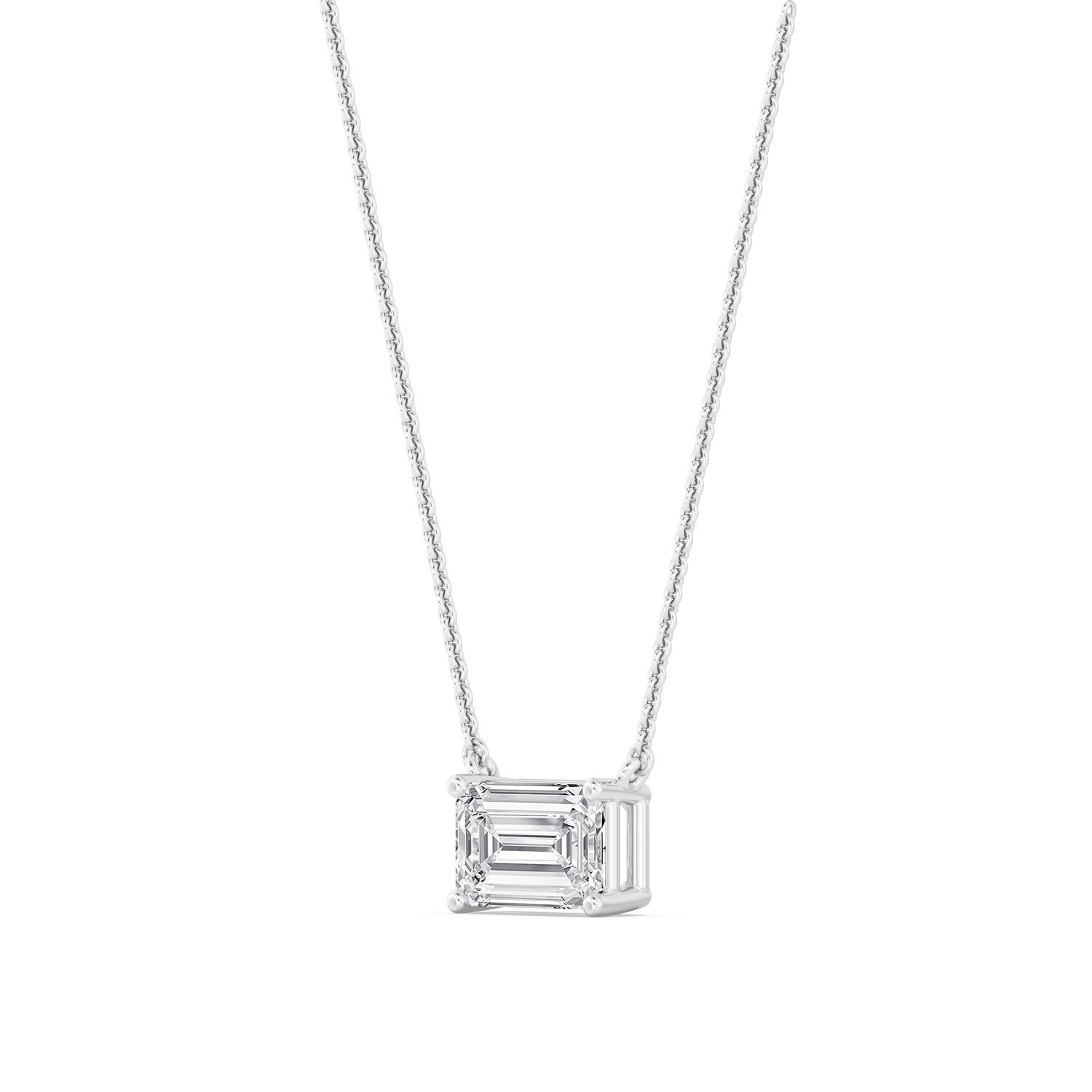 Star Emerald, East-West Emerald-Cut Solitaire Pendant in White Gold, emerald, studio photo, alternate view