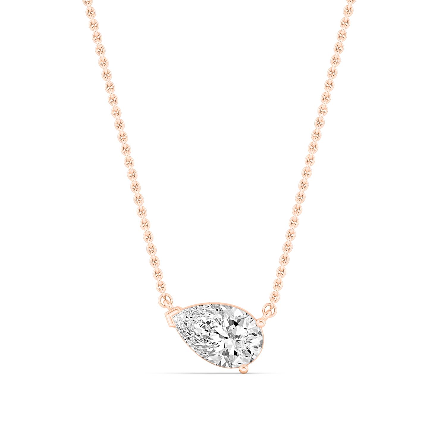 Pippin, East-West Pear Solitaire Pendant in Rose Gold, pear, plain background