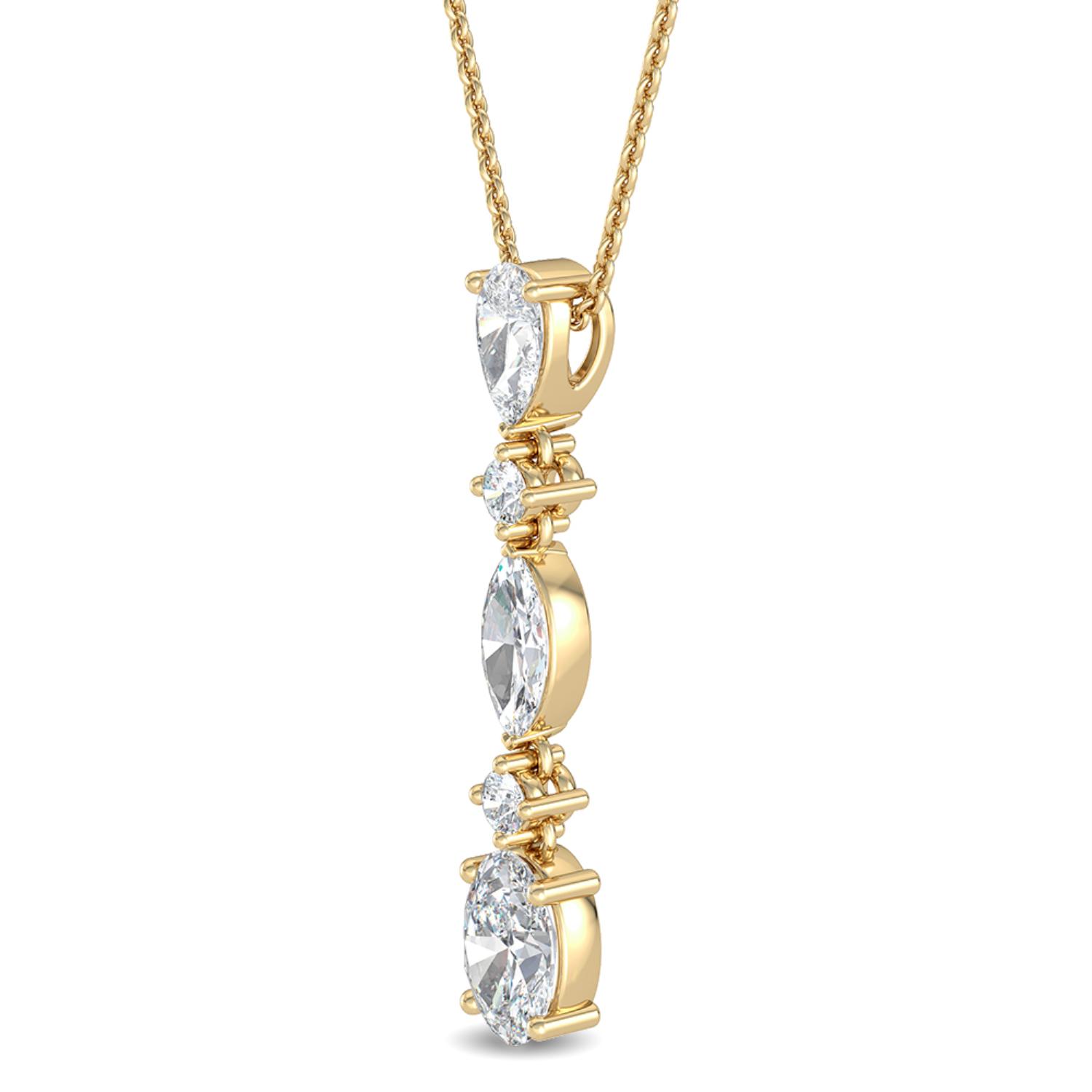 Joy, Graduated Drop Pendant in Yellow Gold, oval, plain background, alternate view