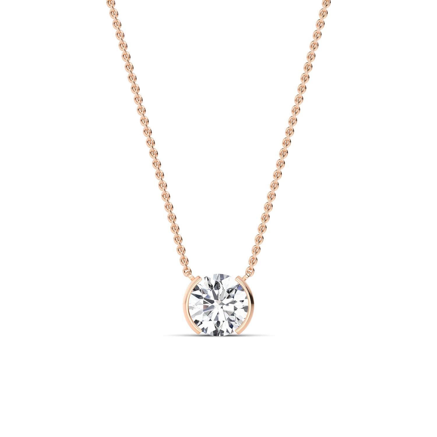 Halfmoon Round, Round Half-Bezel Pendant in Rose Gold, round, studio photo