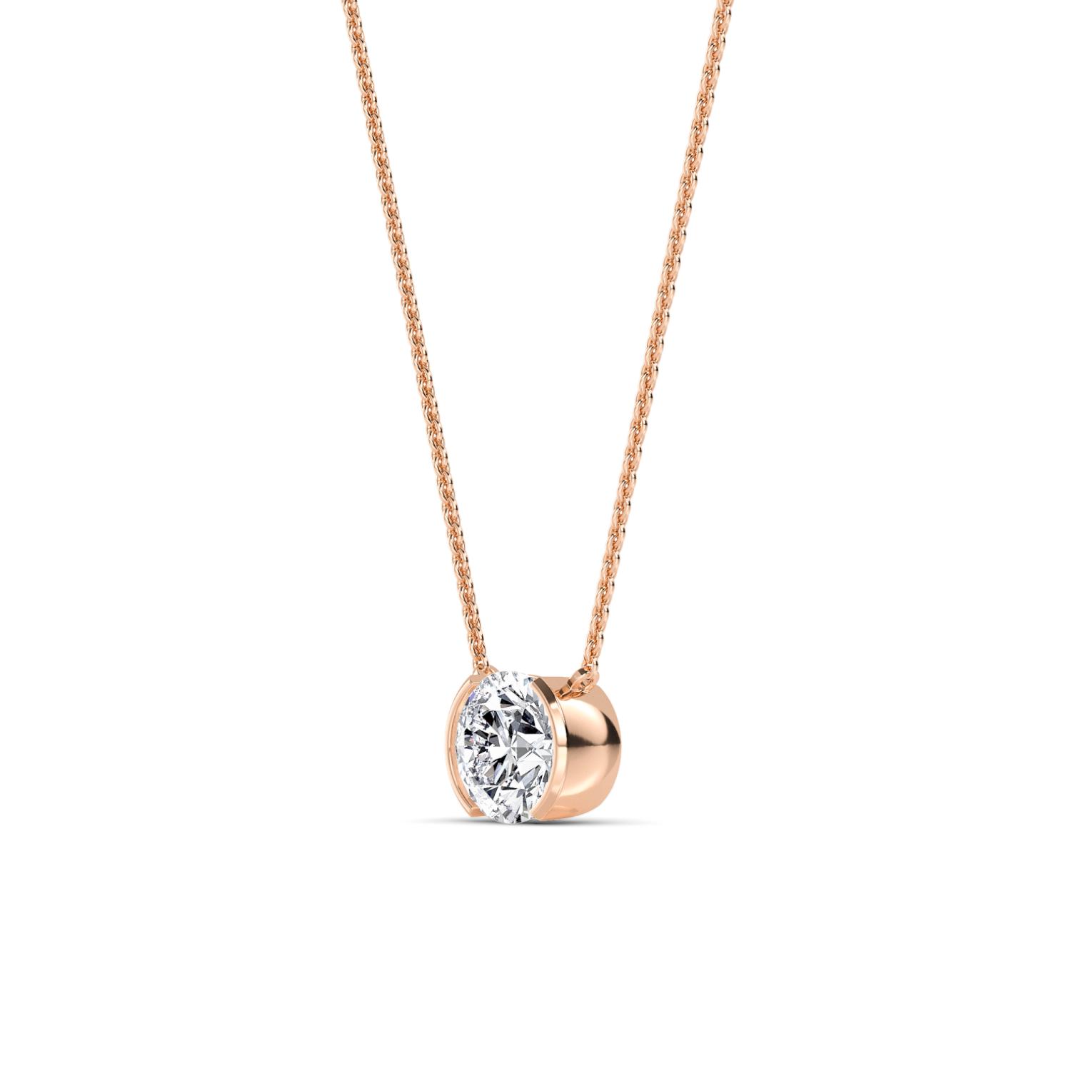 Halfmoon Round, Round Half-Bezel Pendant in Rose Gold, round, studio photo, alternate view