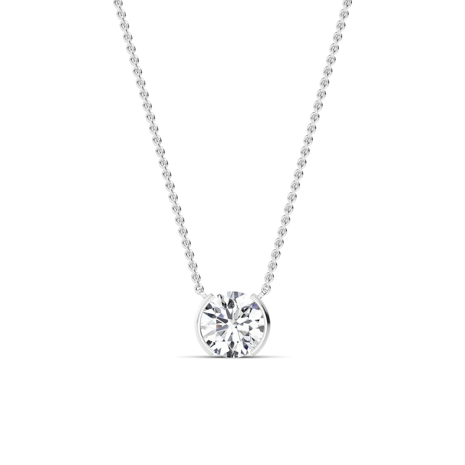 Halfmoon, Round Half-Bezel Pendant in White Gold, round, plain background