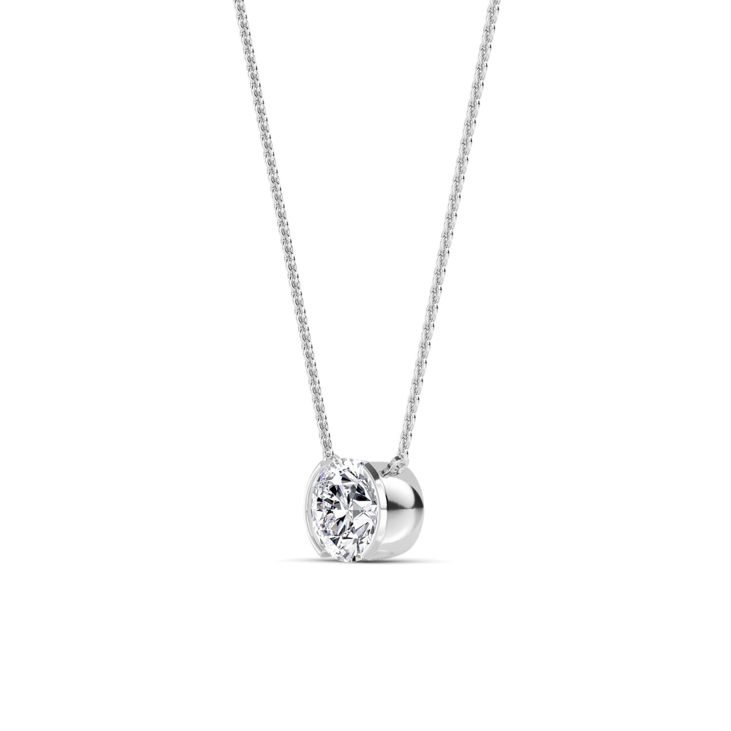 Halfmoon, Round Half-Bezel Pendant in White Gold, round, plain background, alternate view