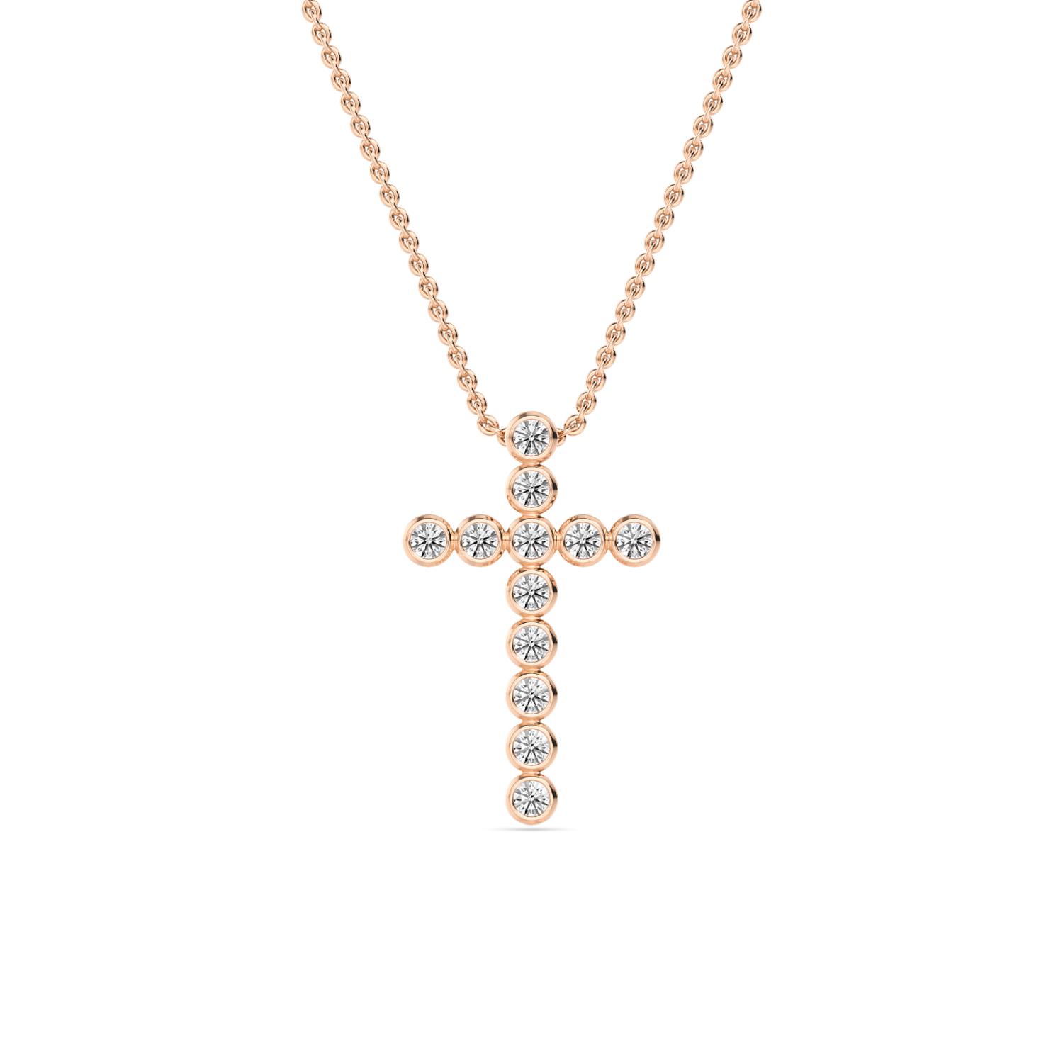 Grace, Bezel Cross Pendant in Rose Gold, round, plain background