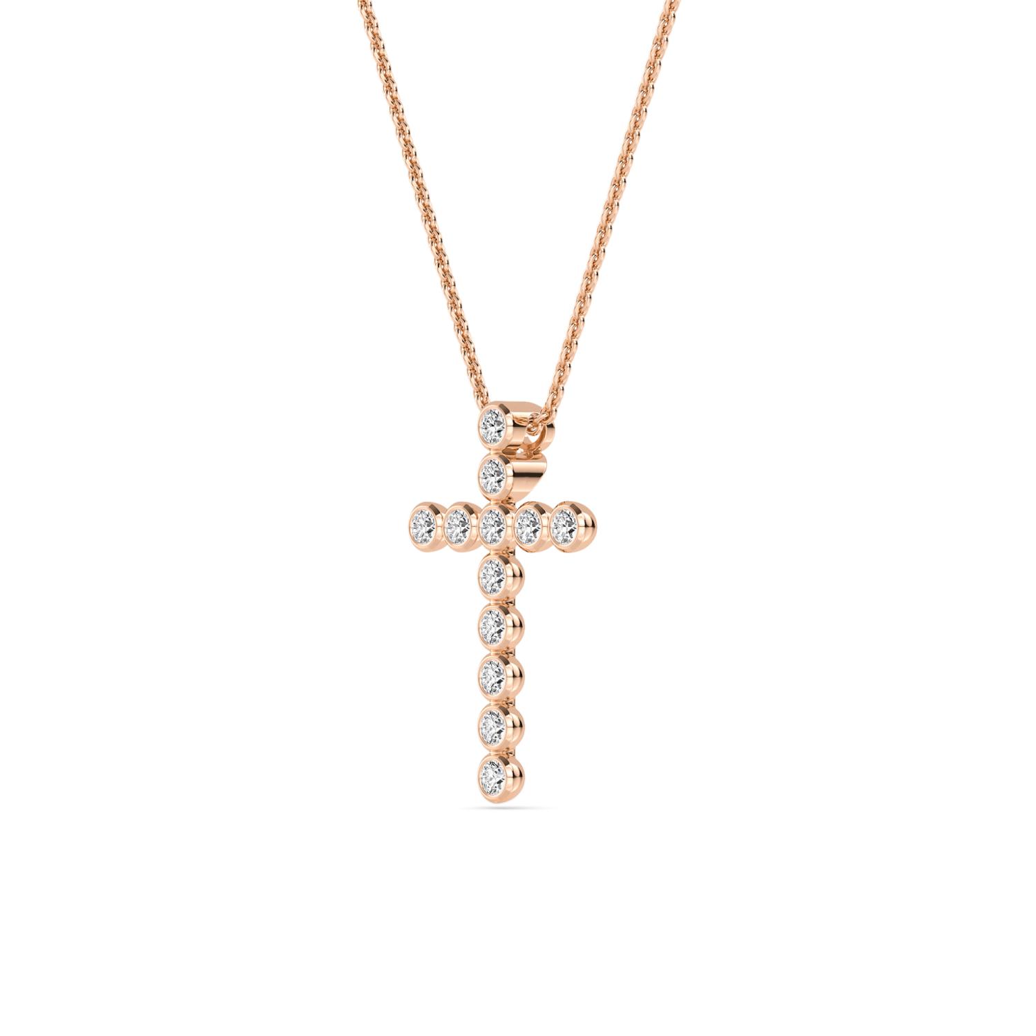 Grace, Bezel Cross Pendant in Rose Gold, round, plain background, alternate view