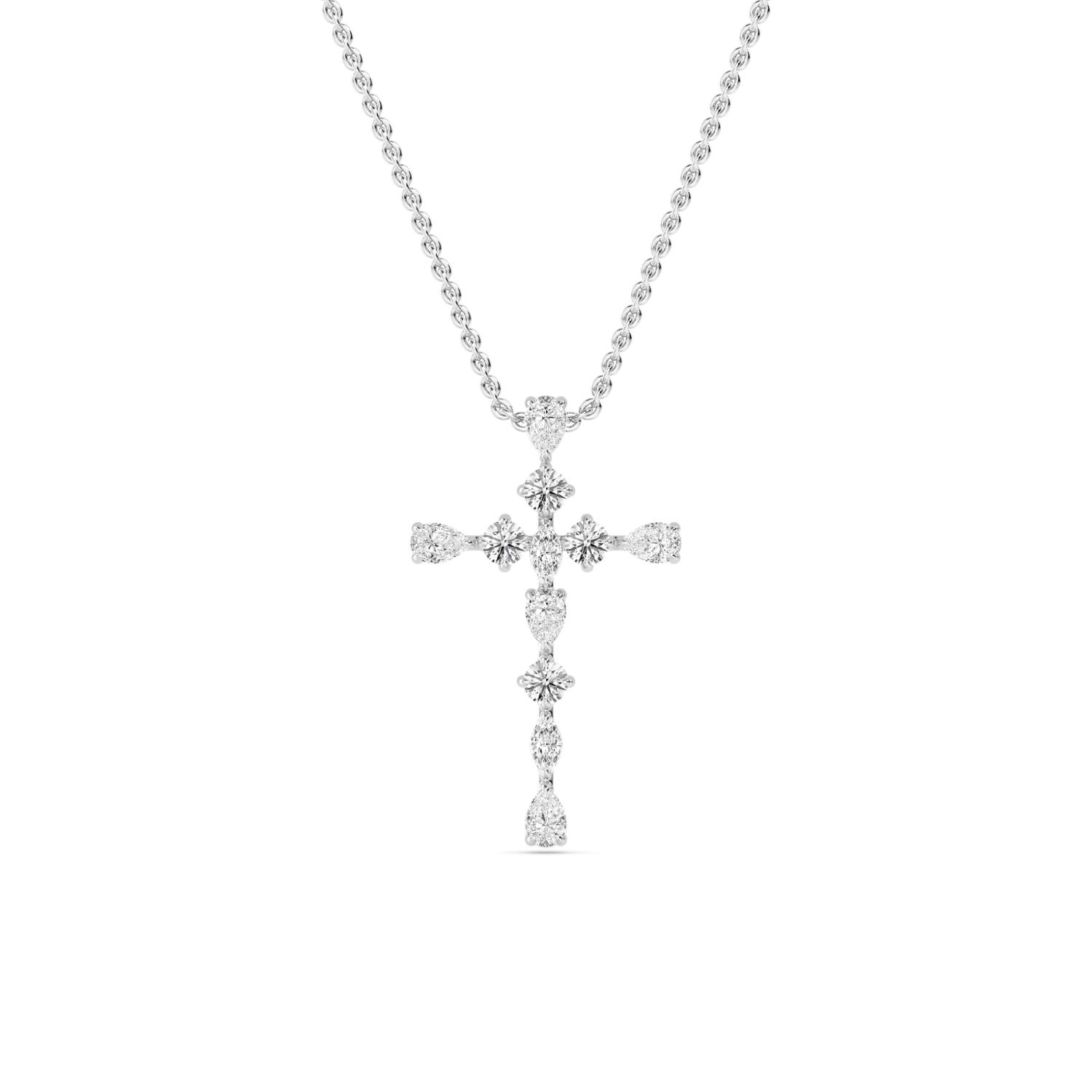 Vigil, Mixed-Shape Cross Pendant in White Gold, pear, plain background