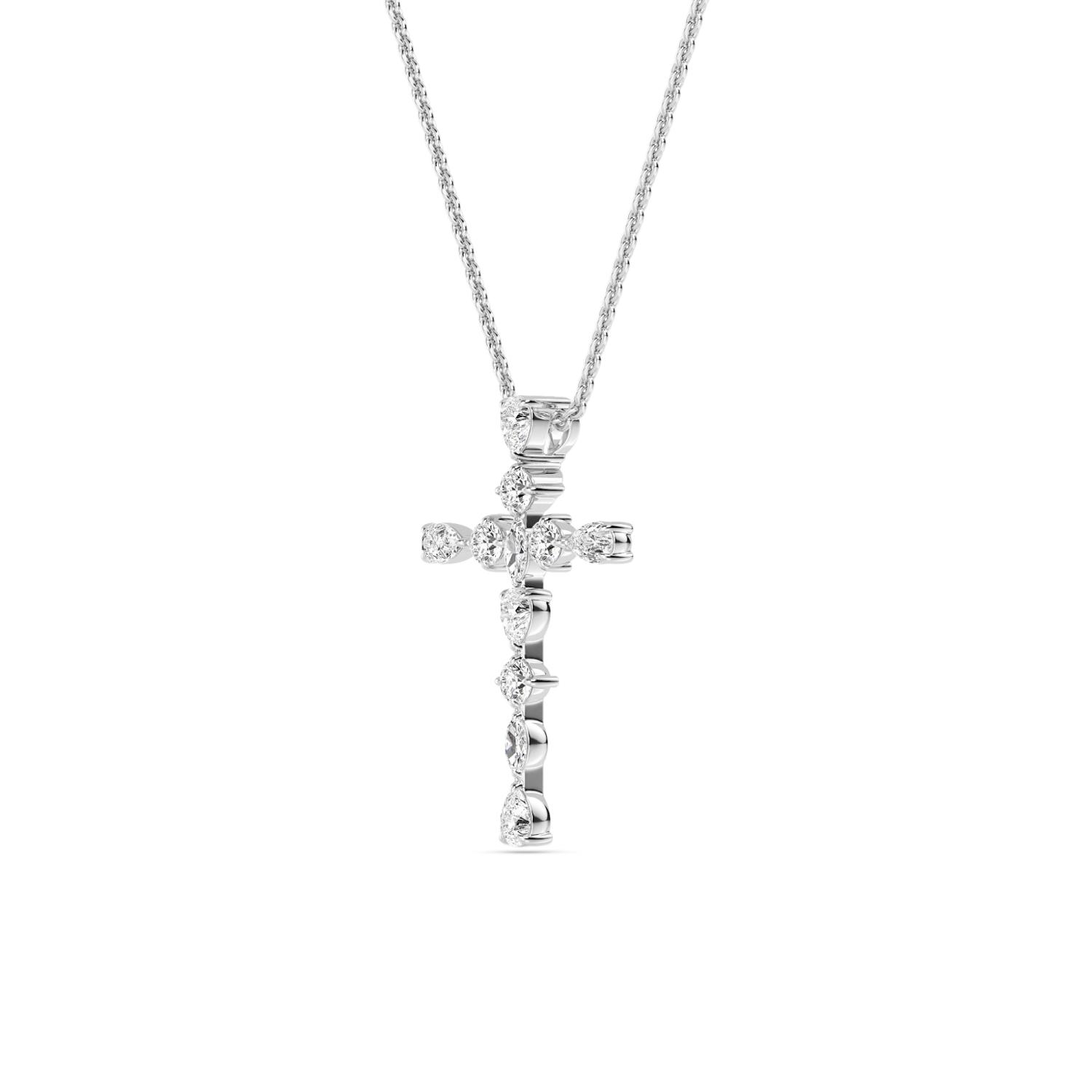 Vigil, Mixed-Shape Cross Pendant in White Gold, pear, plain background, alternate view