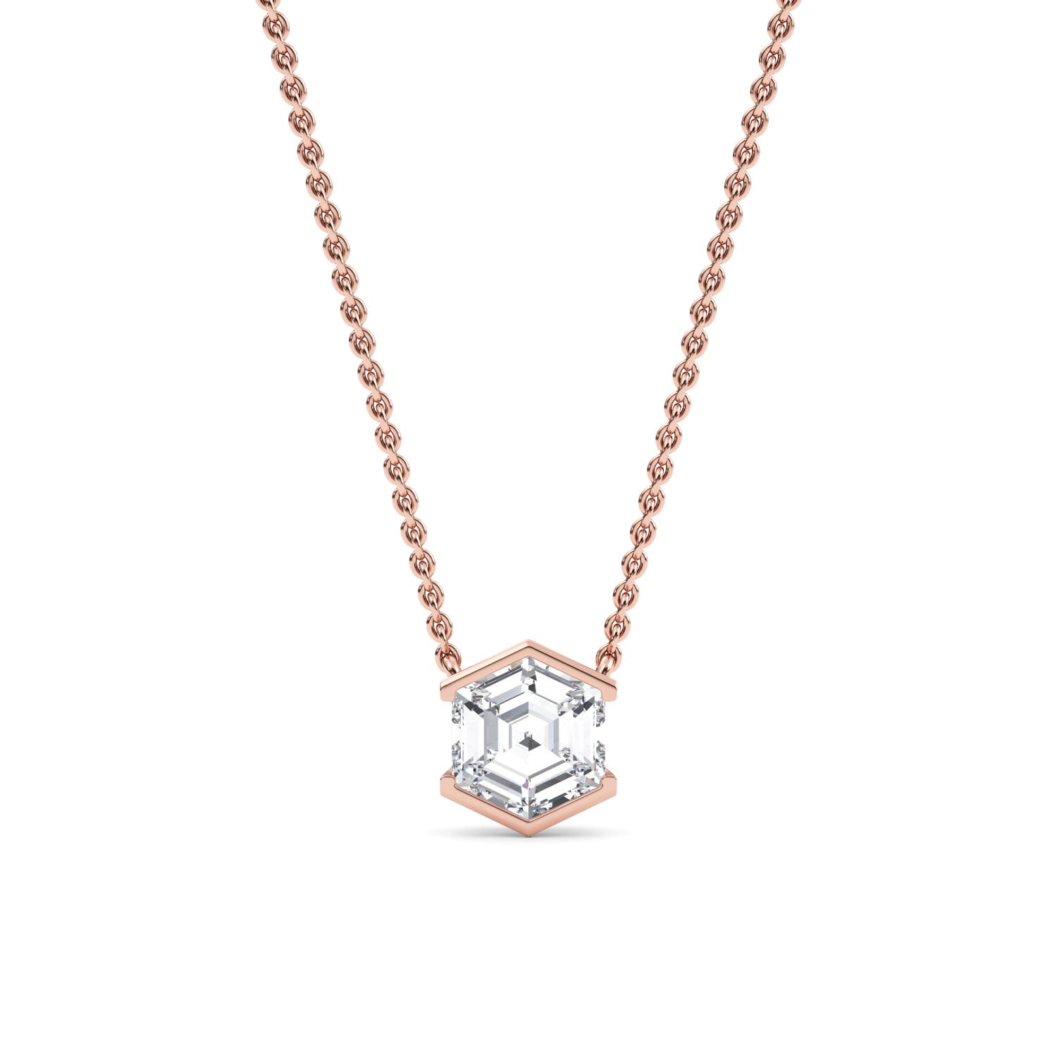 Solstice, Hexagon Half-Bezel Pendant in Rose Gold, hexagon, plain background