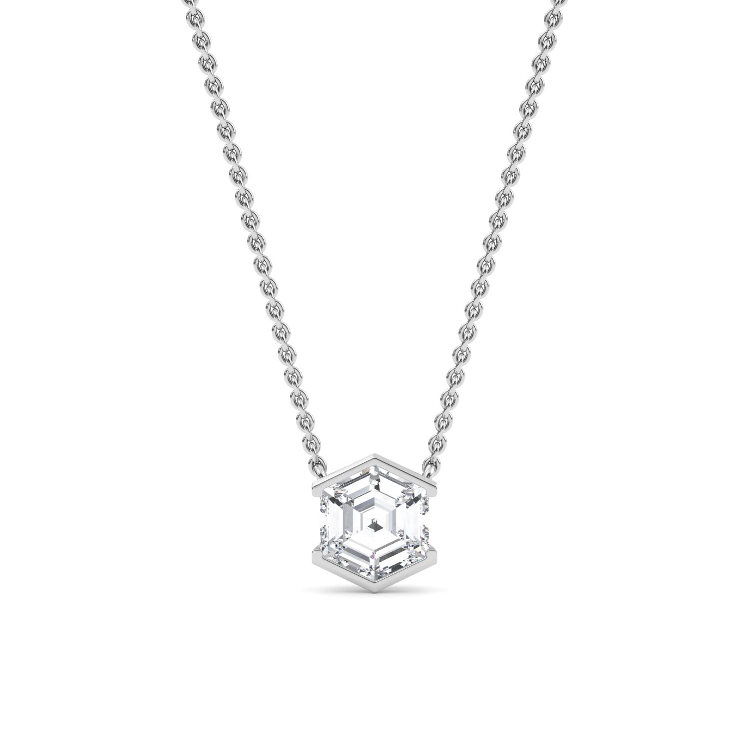 Halfmoon Hexagon, Hexagon Half-Bezel Pendant in White Gold, hexagon, studio photo