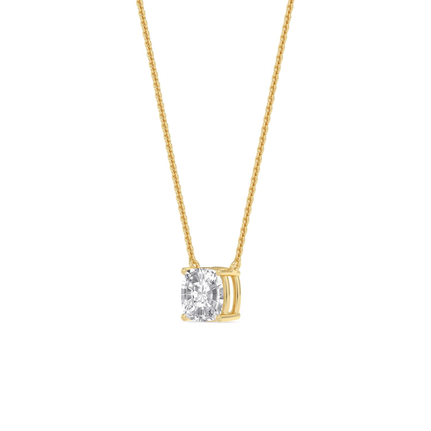 Katarina, Cushion Solitaire Pendant in Yellow Gold, cushion, plain background, alternate view