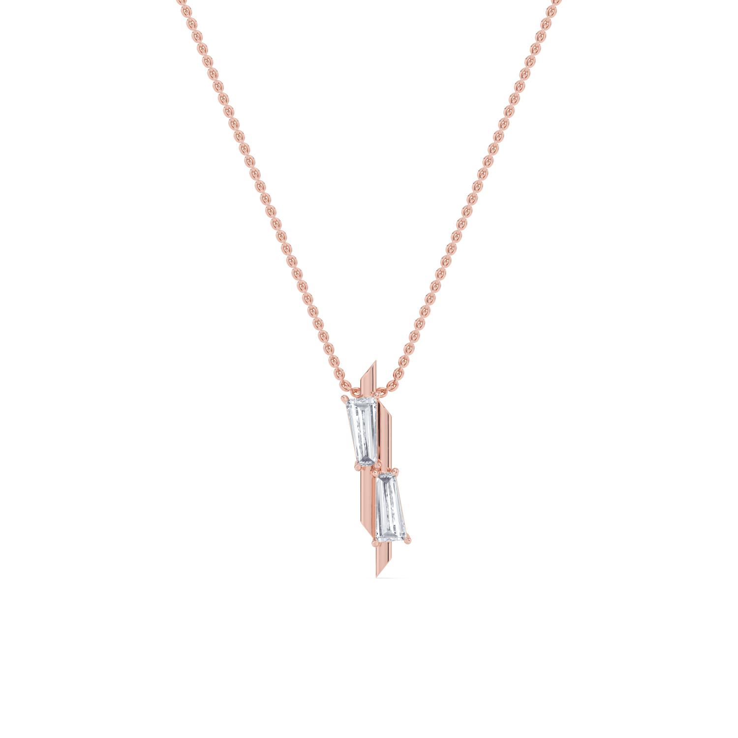 Liliana, Tapered Baguette Bar Pendant in Rose Gold, baguette, plain background