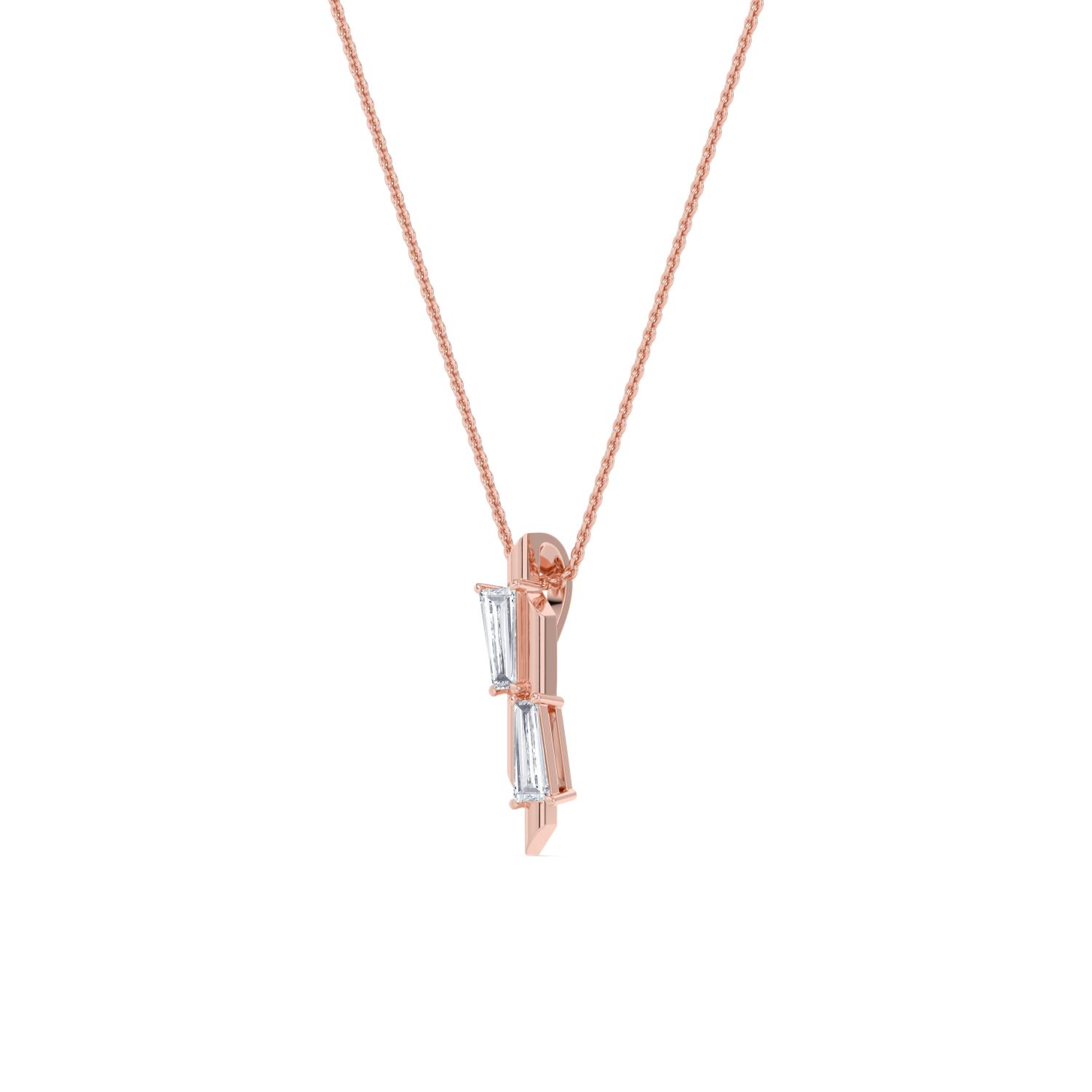 Liliana, Tapered Baguette Bar Pendant in Rose Gold, baguette, plain background, alternate view