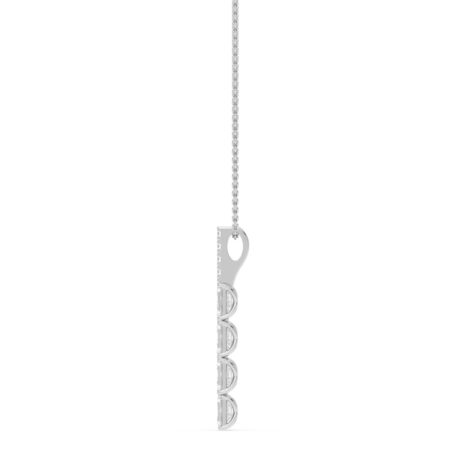 Sabine, Emerald Cut Cluster Bar Pendant in White Gold, emerald, plain background, alternate view
