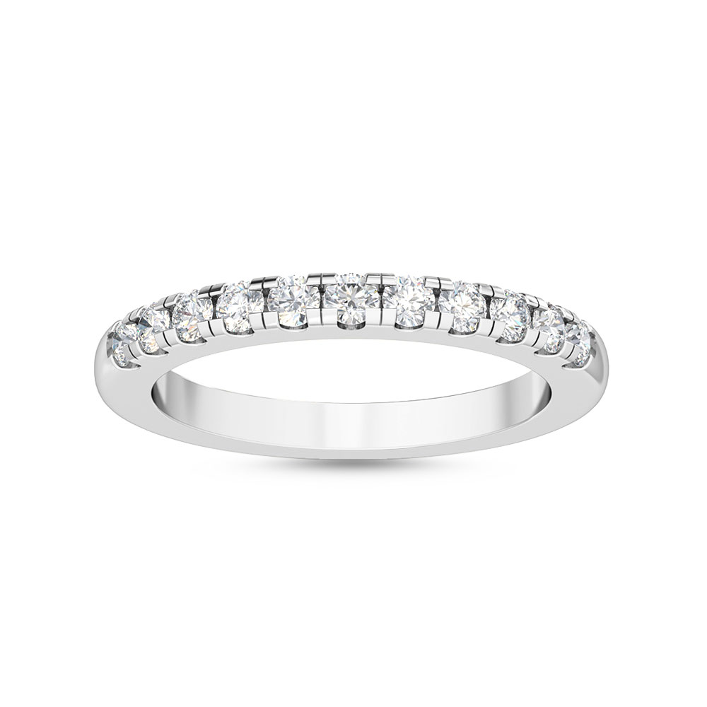 Clover, Shared-Prong Lab-Grown Diamond Band in White Gold, round, plain background