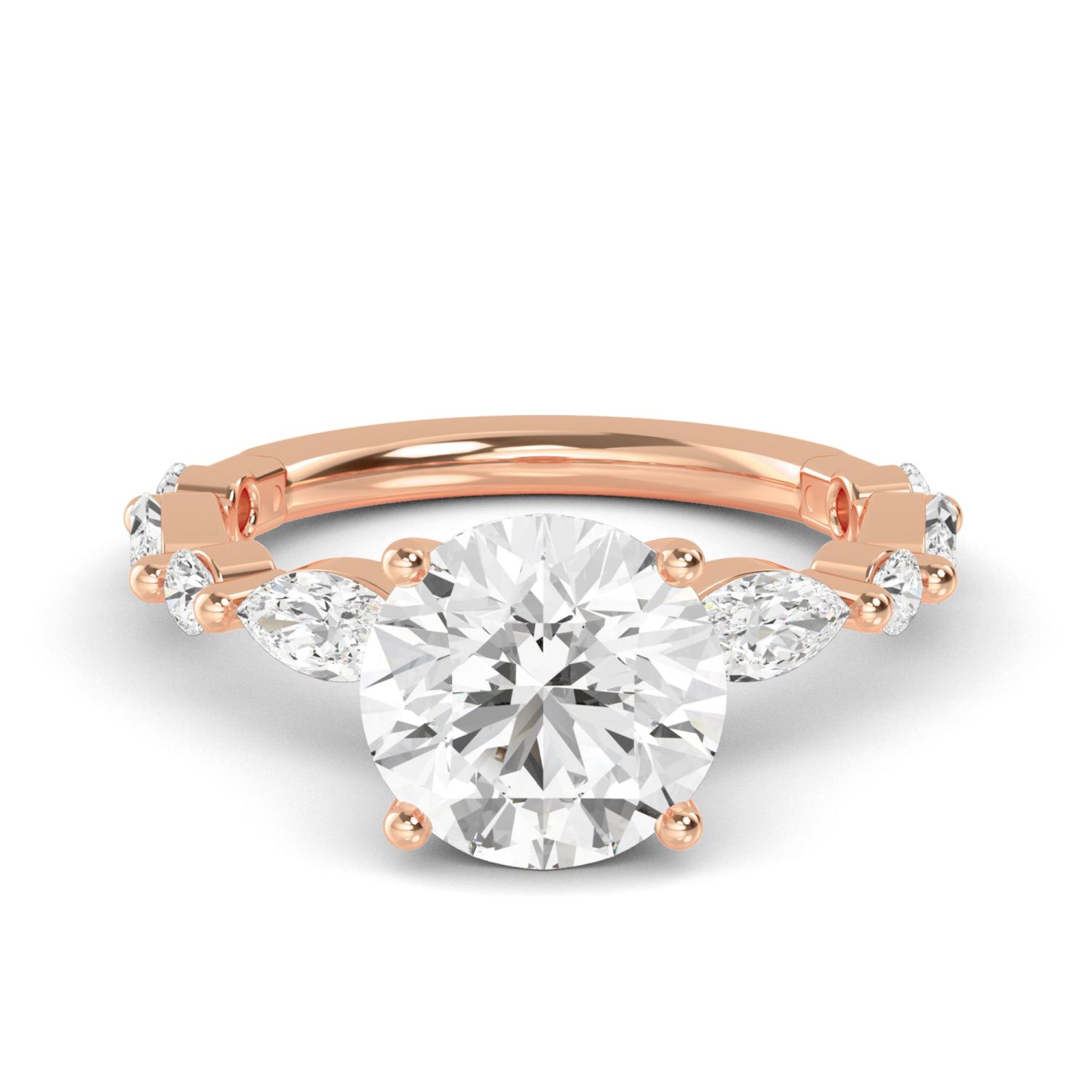 Fern, Round Ring with Marquise Shoulders in Rose Gold, round, plain background
