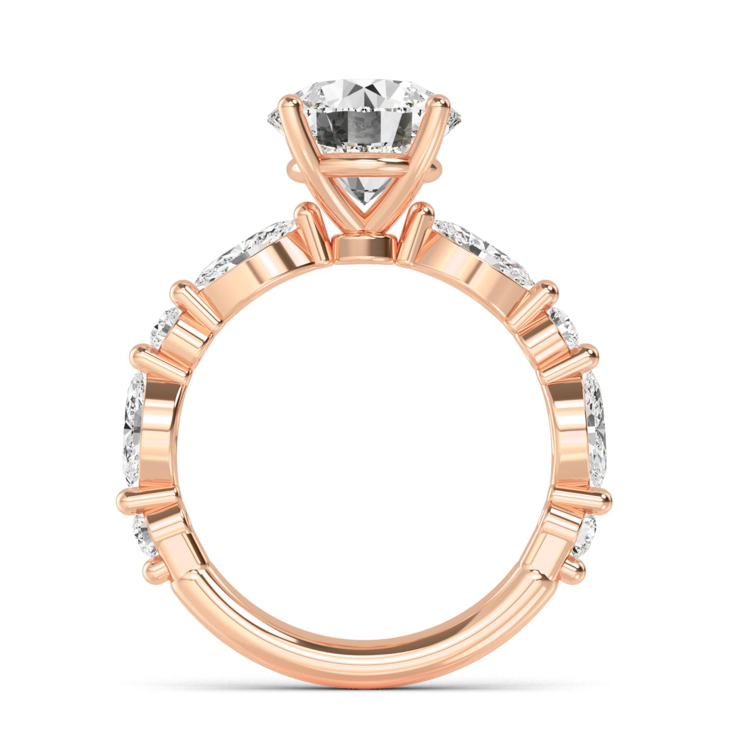 Fern, Round Ring with Marquise Shoulders in Rose Gold, round, plain background, alternate view