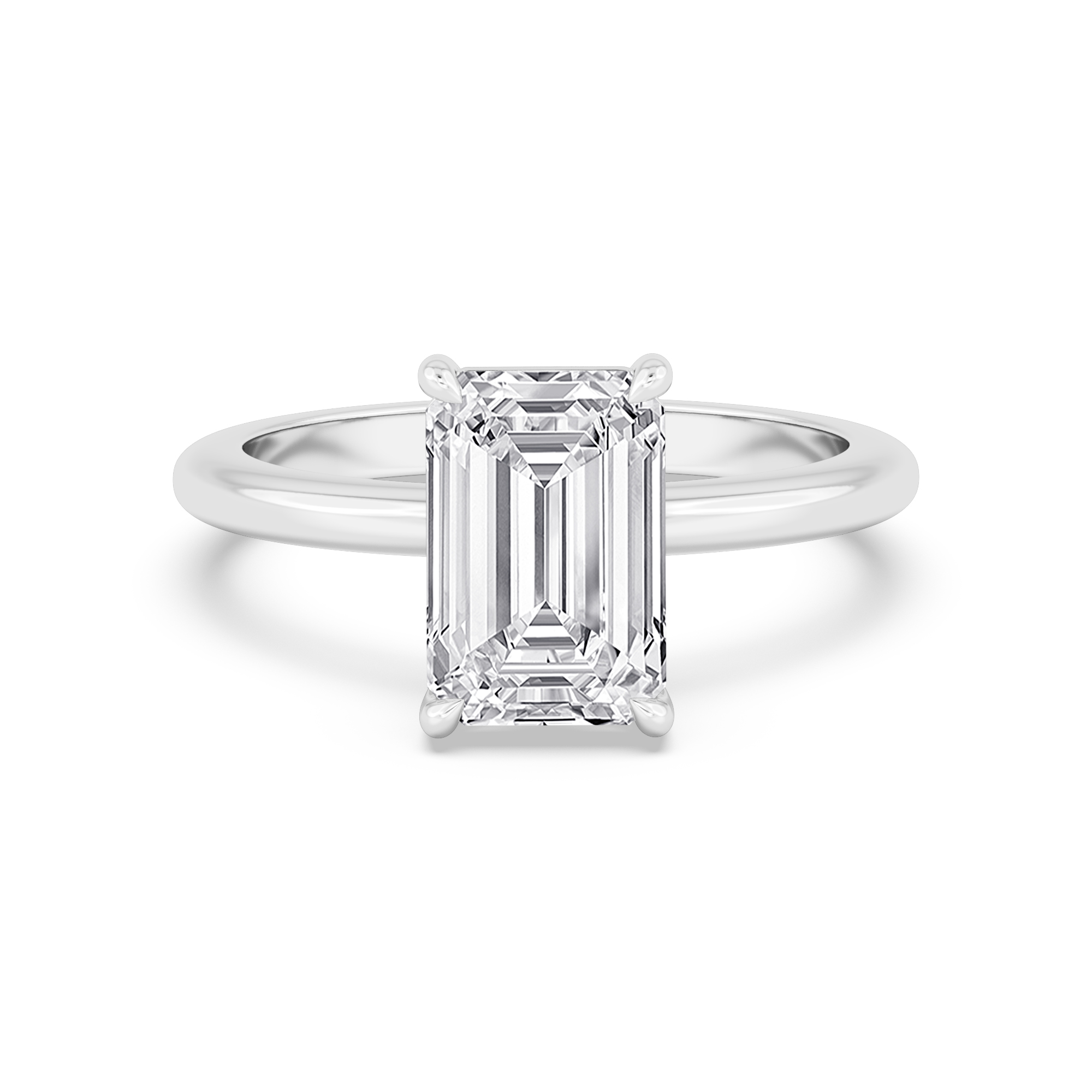 Fjord, Emerald-Cut Solitaire in White Gold, emerald, plain background