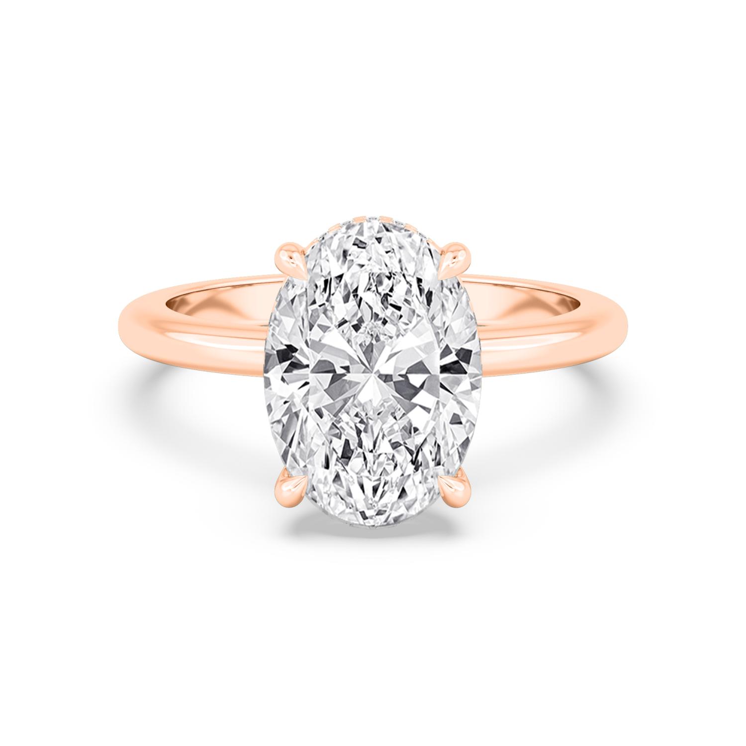 Secret Oval, Oval Hidden-Halo Solitaire in Rose Gold, oval, studio photo