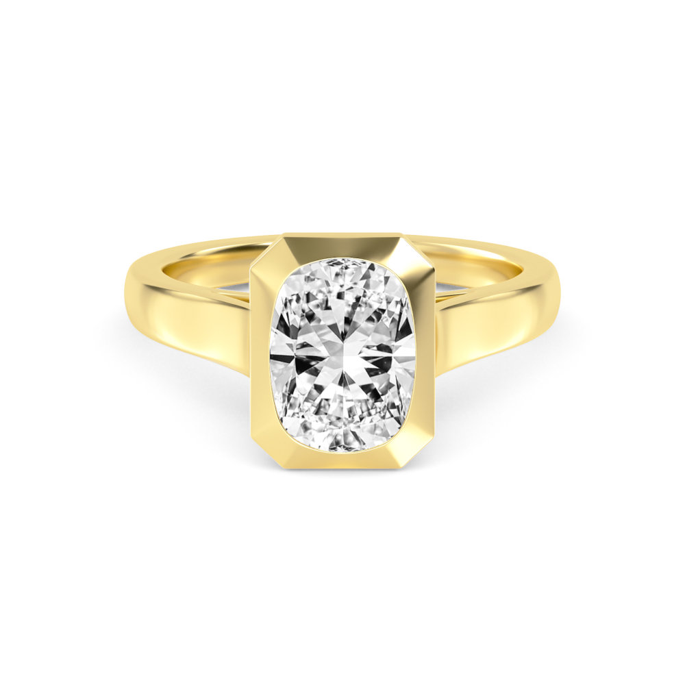 Hearth, Cushion Bezel Ring in Yellow Gold, cushion, plain background