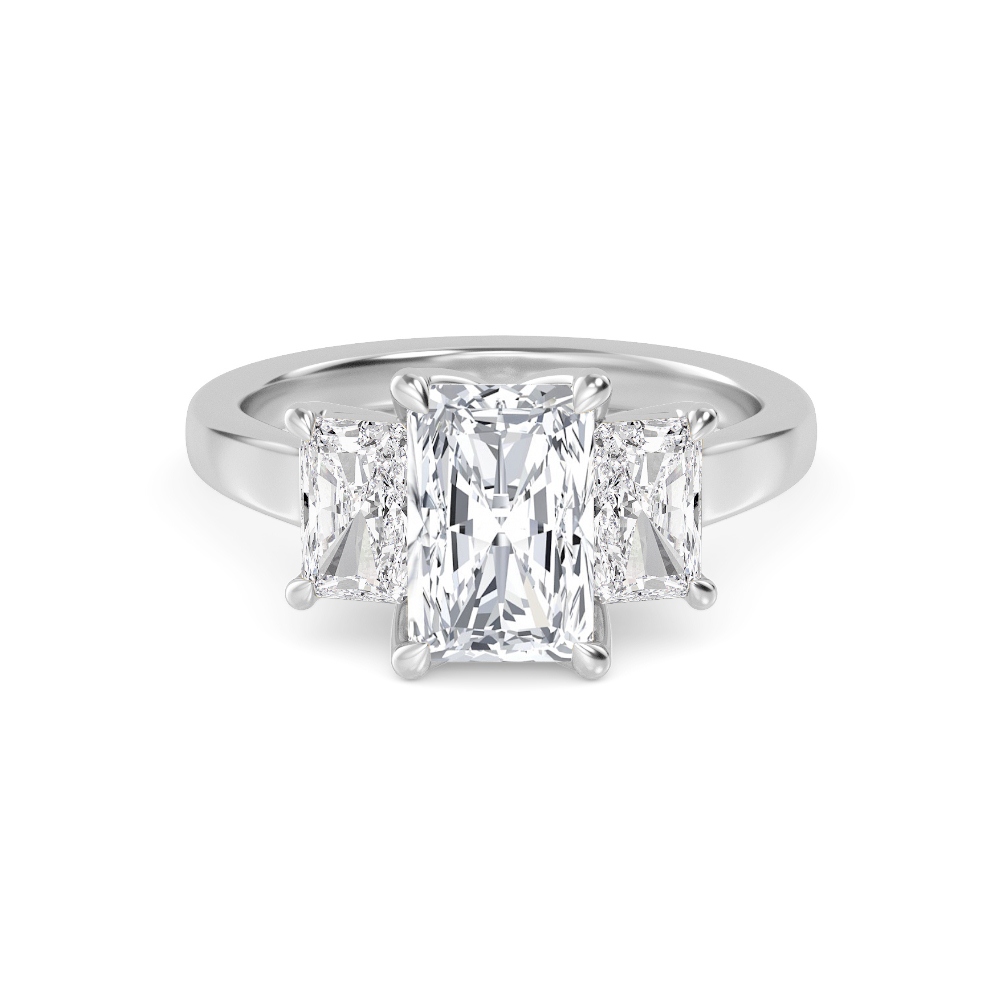 Prose, Three-Stone Radiant Ring in White Gold, radiant, plain background